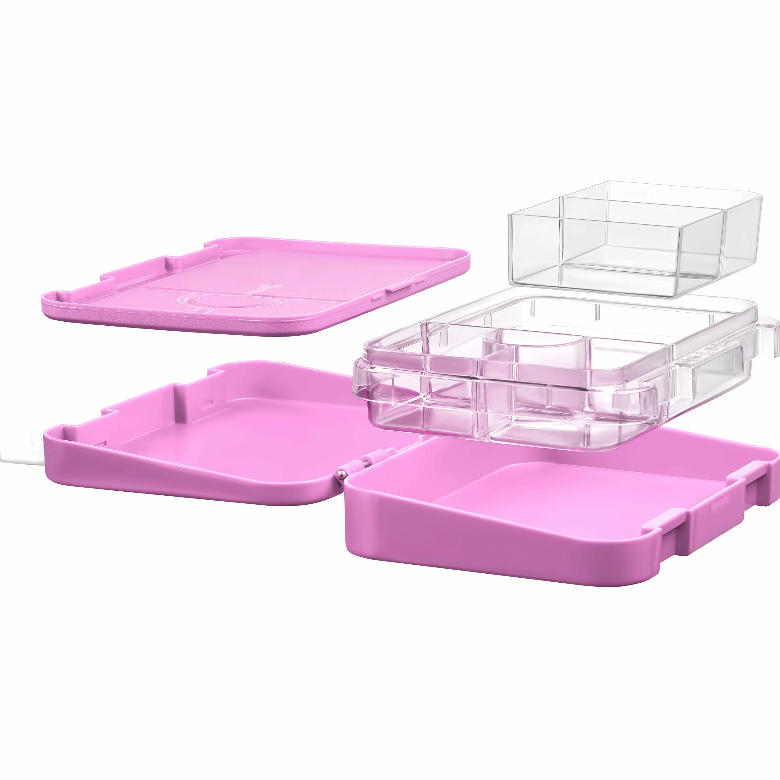 My Vesperbox Len Bento Box pudełko na lunch dla dzieci, 4 + 2 przegródki, bardzo wytrzymałe pudełko na kanapki, idealne do przedszkola i szkoły (różowy, tęcza)