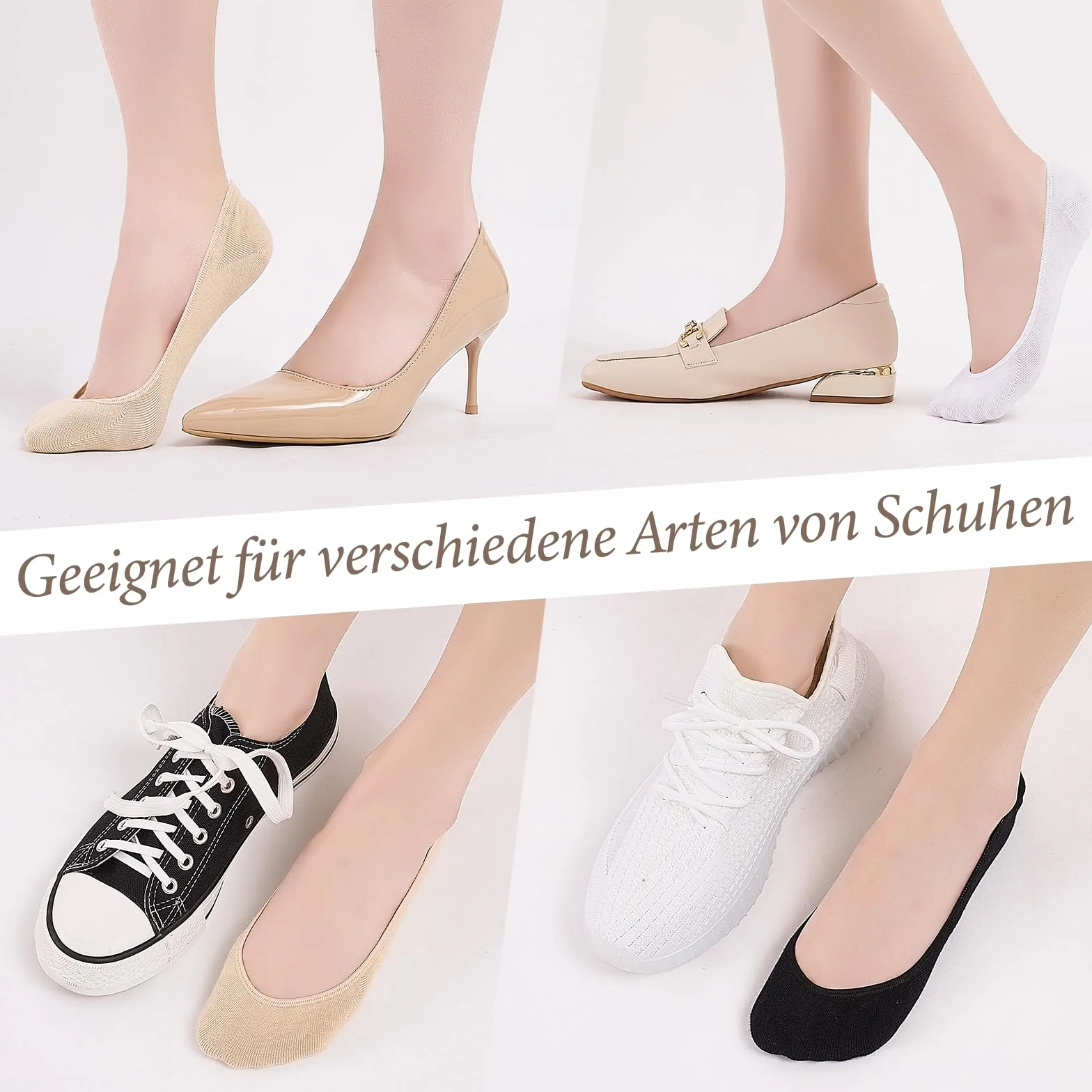 Niofind Damskie skarpety balerinowe, oddychające, niewidoczne skarpety do sneakersów, antypoślizgowe, z silikonową podkładką, bawełniane, krótkie, rozmiar 35-38, 39-42