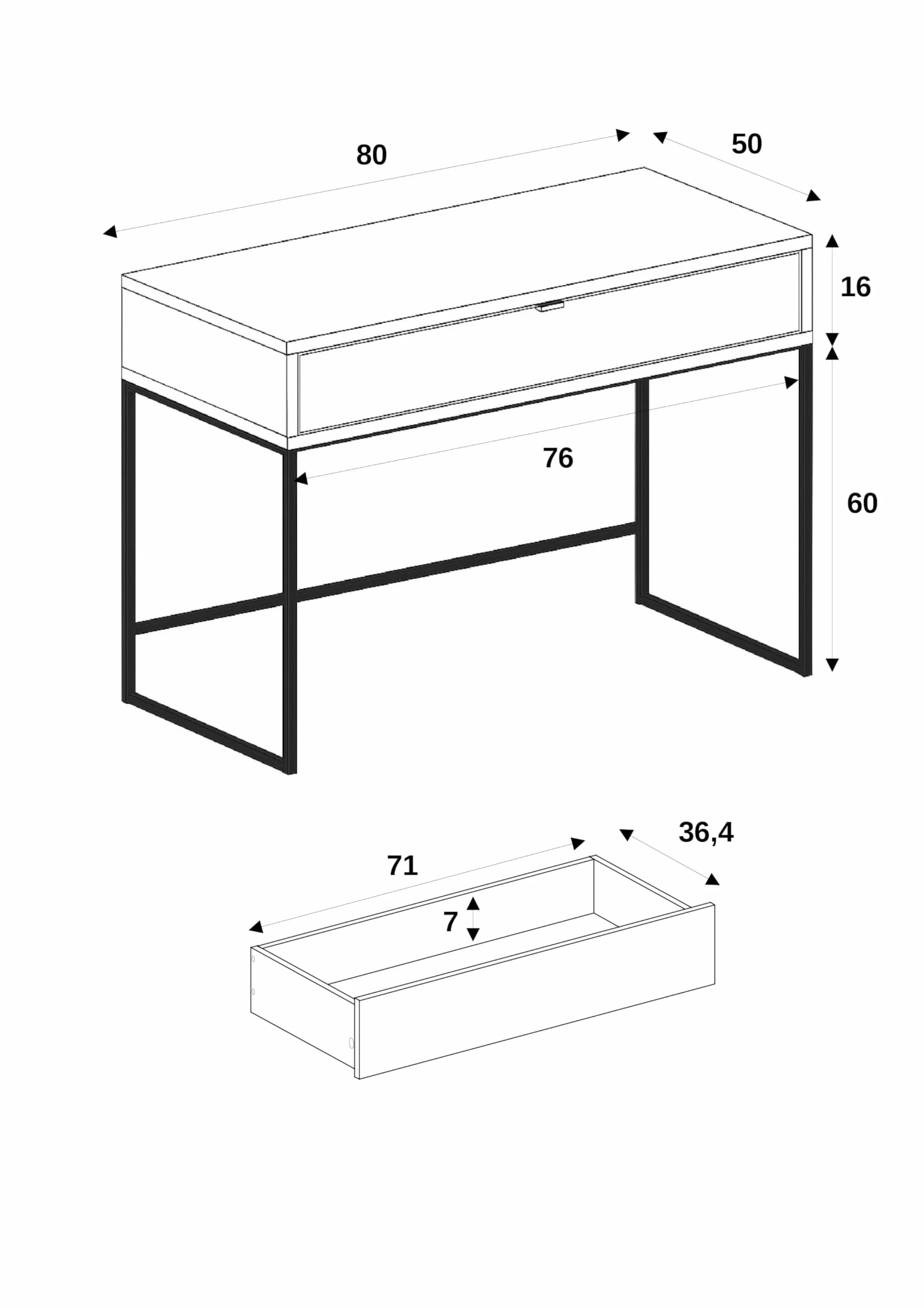 Stolik Konsolowy z Szufladą 80x50x76 cm Toaletka Dąb Artisan Czarna Metalowa Rama Loft