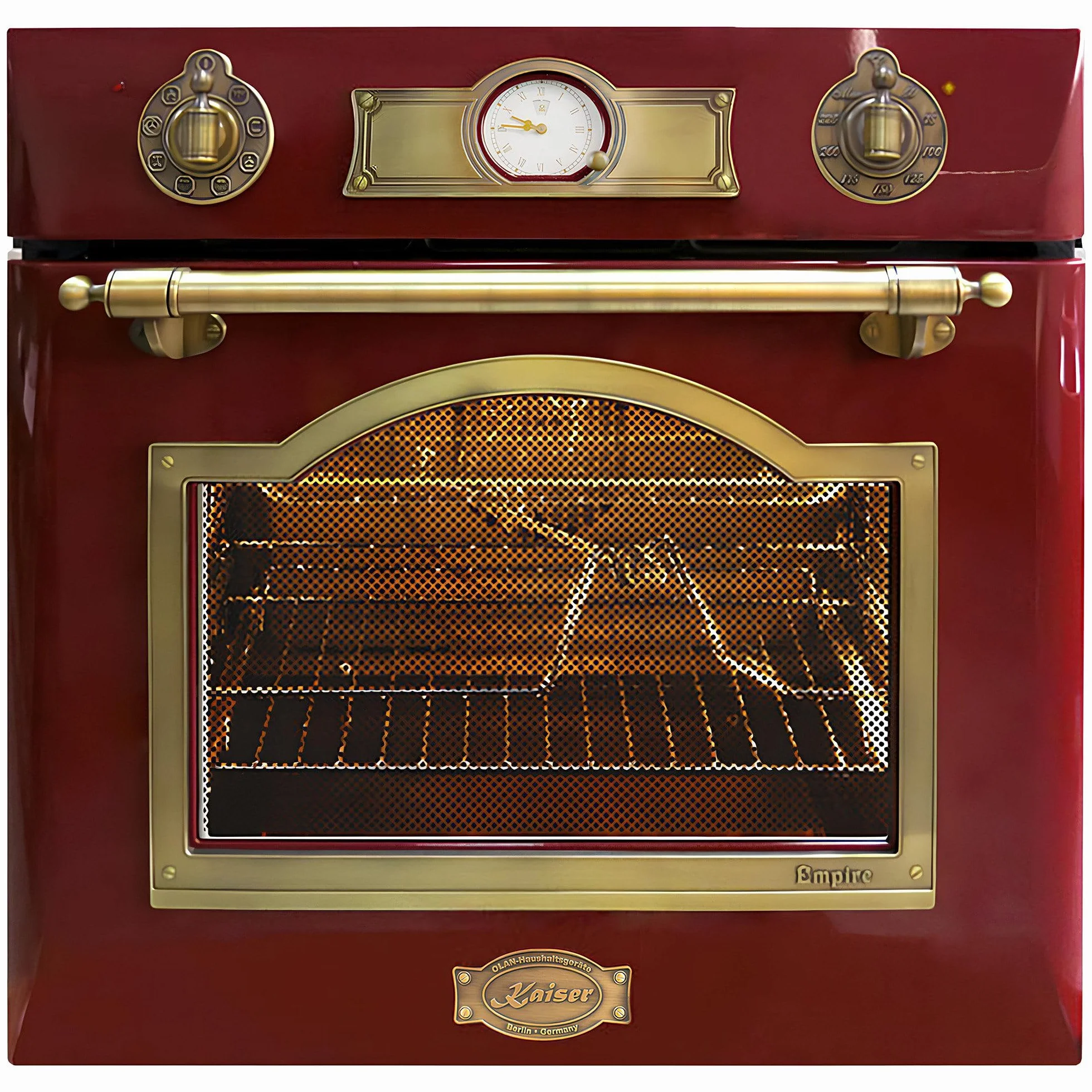 Kaiser Zestaw piekarnika 60 cm Empire RotEm EH 6355+KCT 6195+A 6315 • Autark zestaw do kuchenek indukcyjnych • Retro Vintage zestaw kuchenny bordowy • piekarnik do zabudowy 67 l • FREE ZONE z