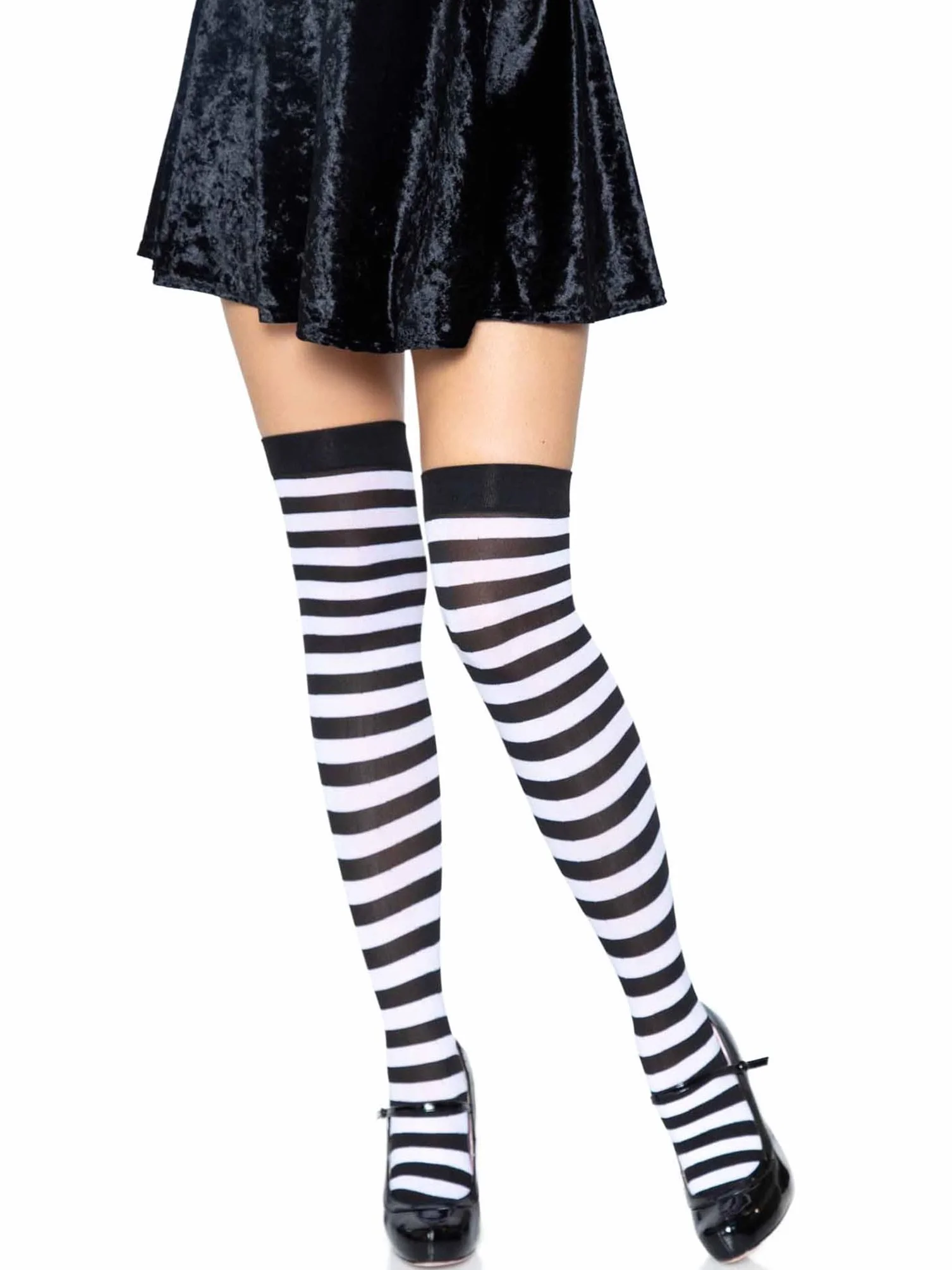 Leg Avenue Striped nylon thigh highs,Jeden Rozmiar(Czarny Biały)