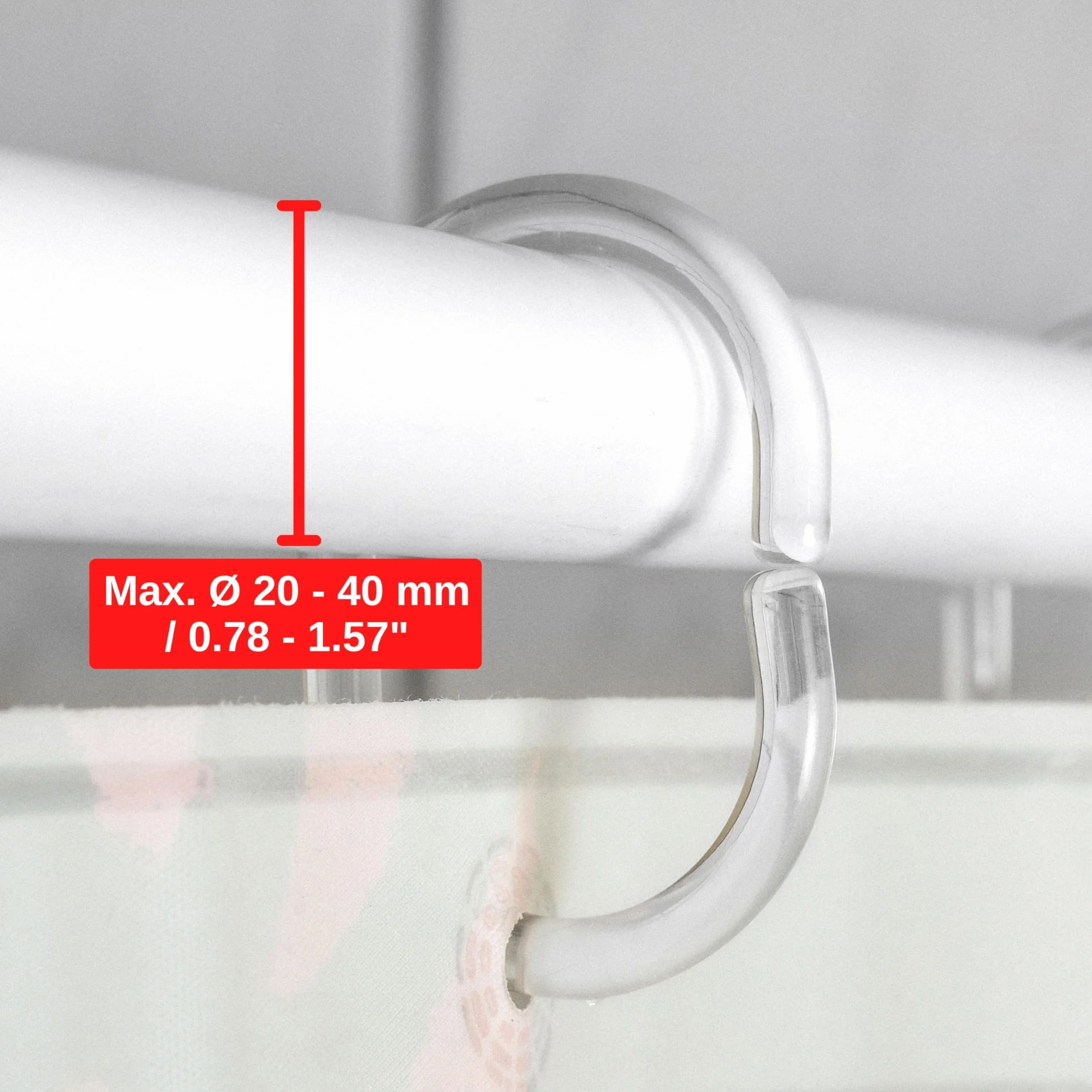 Pierścienie na Zasłonę Prysznicową, 12 sztuk, przezroczyste, Ø 46 x 29 mm wewnątrz, do drążków prysznicowych, przezroczyste pierścienie na zasłonę prysznicową, haczyk prysznicowy C-ring łazienka
