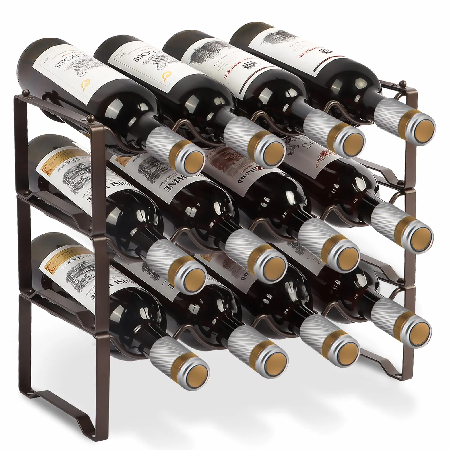 Bomclap Metalowy regał na wino na 12 butelek modułowy 3 poziomy