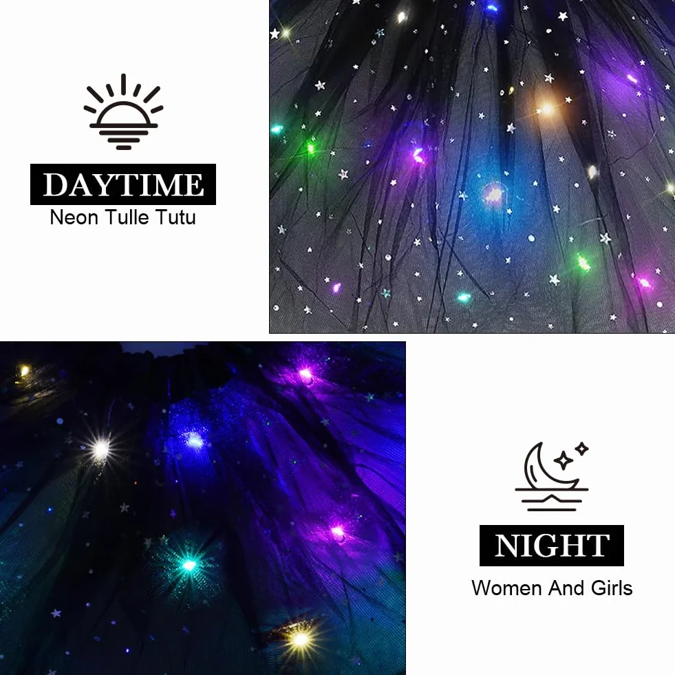 URAQT Spódniczka tutu LED, tiulowa spódniczka damska LED tutu dla dorosłych, mini spódniczka damska z diodami LED, tutu LED dla dorosłych na karnawałowe bale, bale, kostium na Halloween, 40 cm