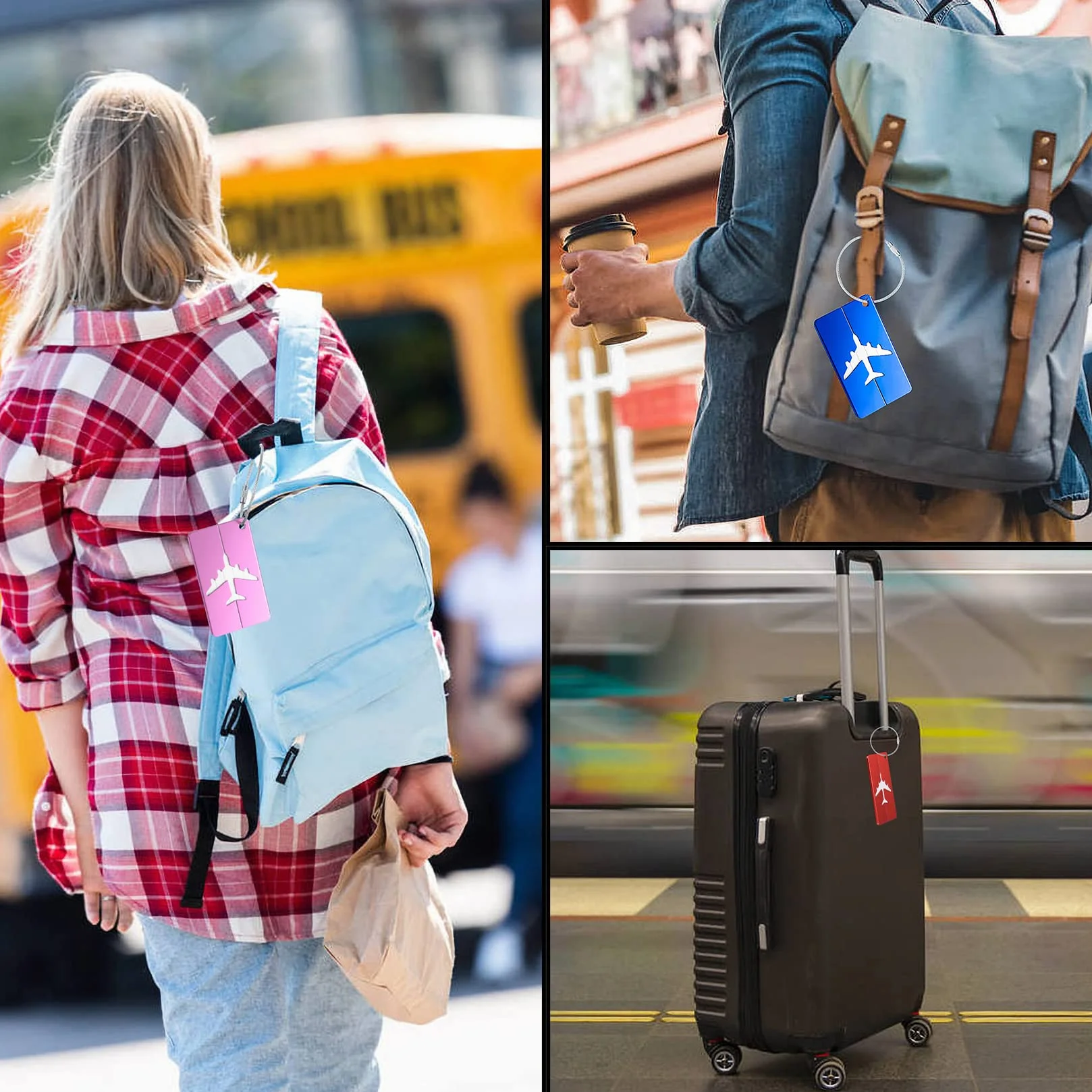 Etykiety bagażowe metalowe 8 sztuk zawieszki podróżne z imieniem i nazwiskiem