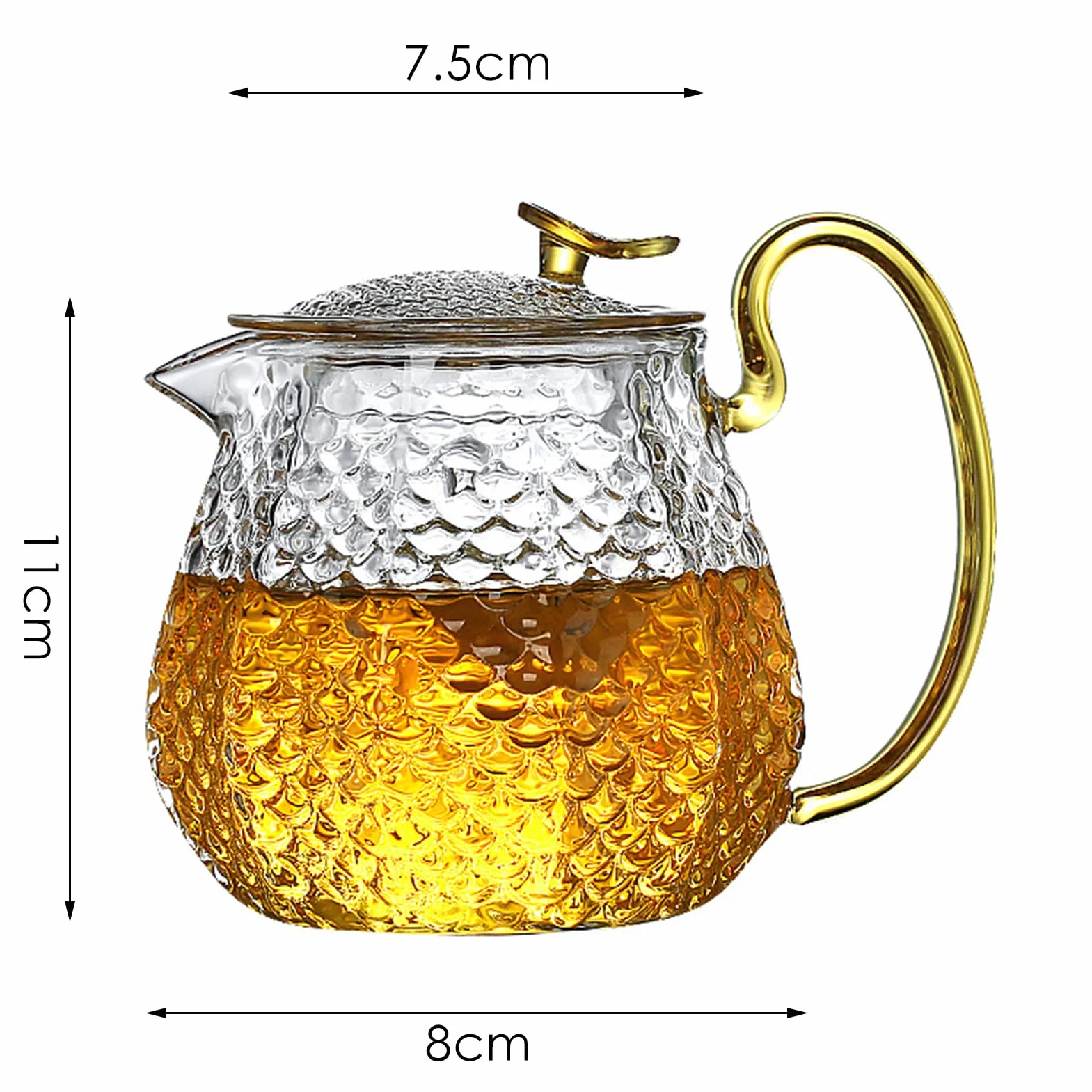 Szklany dzbanek do herbaty 600 ml z sitkiem i pokrywką, dmuchany ustnie, ze szkła borokrzemowego