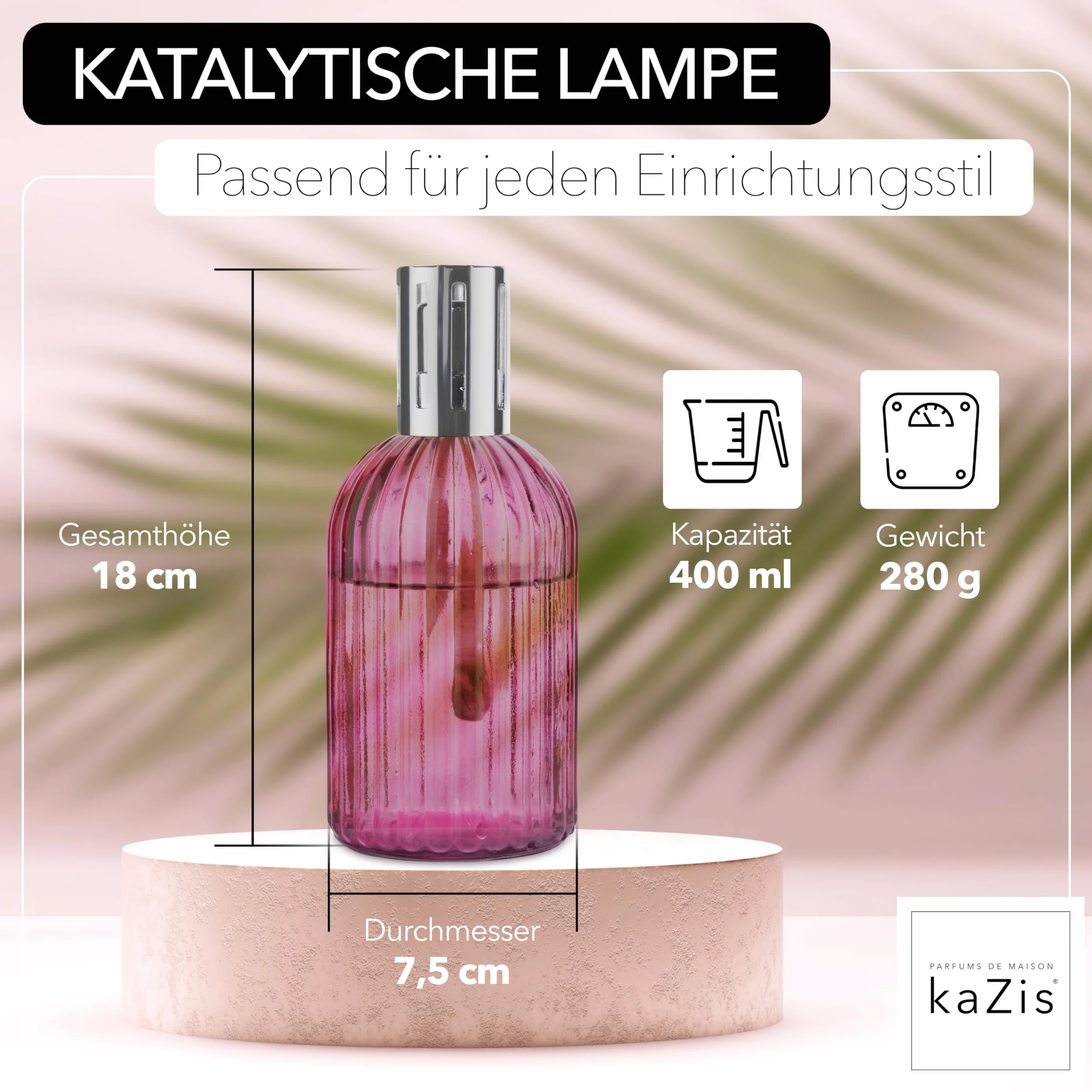 KAZIS® I katalityczna lampa zapachowa I szkło I XXL I 400 ml (czerwone wino/bordeaux/rubin)