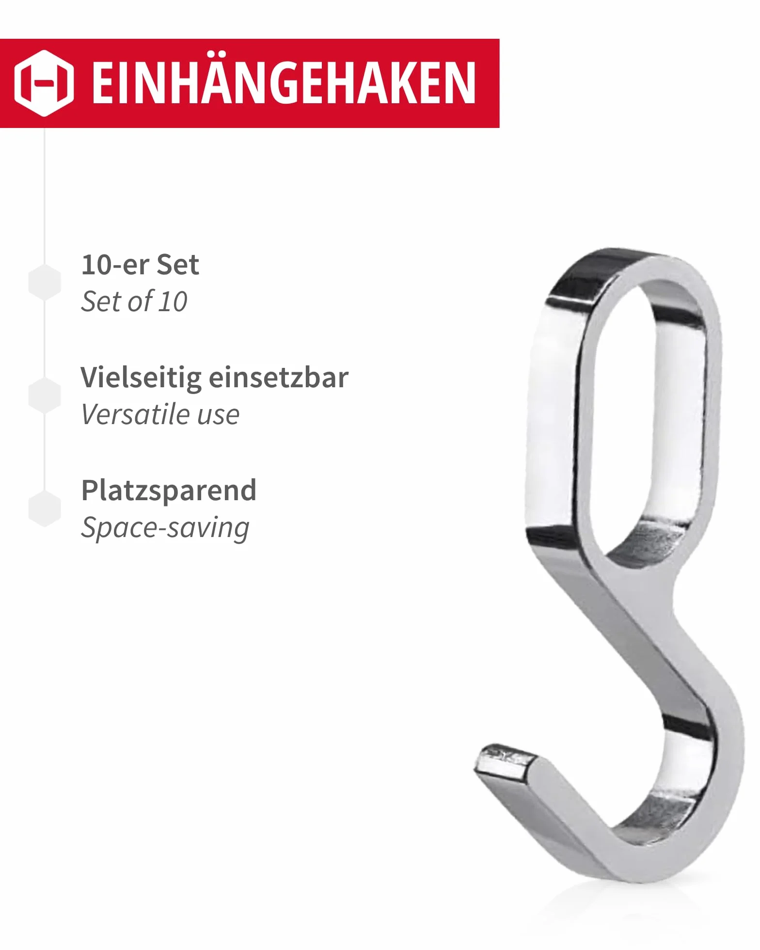 Gedotec Metalowe owalne haczyki do szafy chromowane 30 x 15 mm 10 sztuk