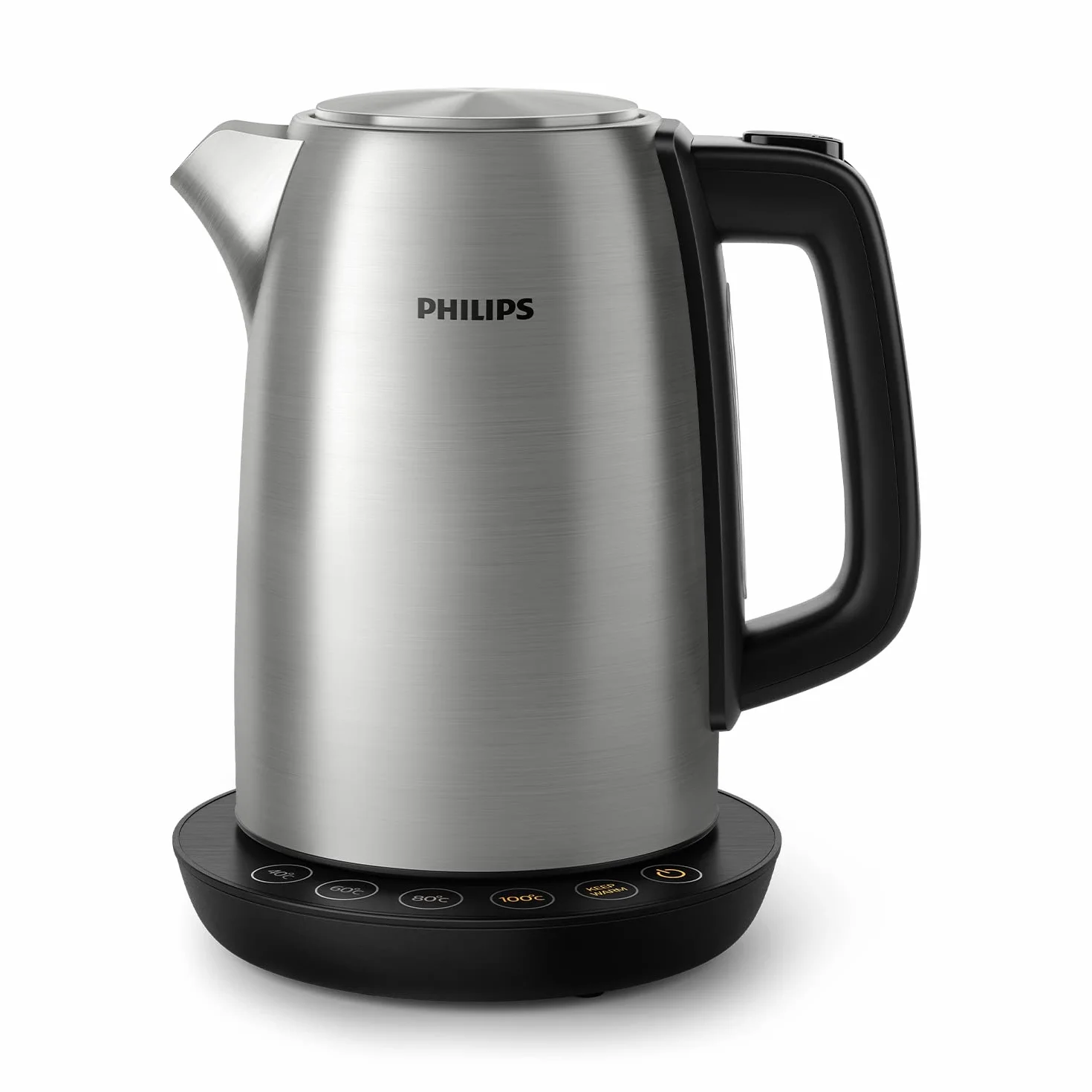 Philips Czajnik elektryczny - 1,7 l, Regulacja temperatury, Funkcja utrzymywania ciepła, Pokrywka z mechanizmem sprężynowym, Wskaźnik świetlny, Stal szlachetna, Obrotowa podstawa (HD9359/90)