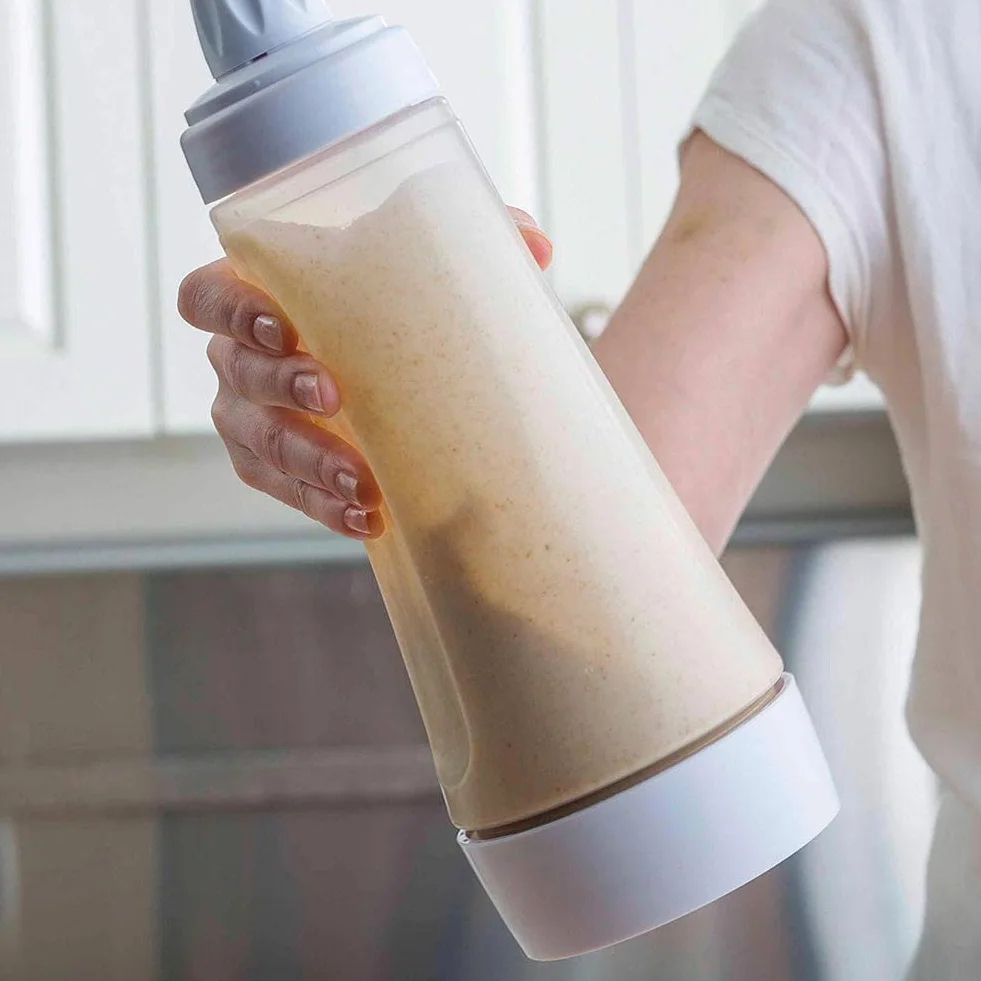 1000 ml, mikser do ciasta, do naleśników, dozownik ciasta z miarką i kulką do mieszania, butelka do ściskania, nie przecieka, jednoręczny, uniwersalny dozownik ciasta, do naleśników, wafli, naleśników, babeczek
