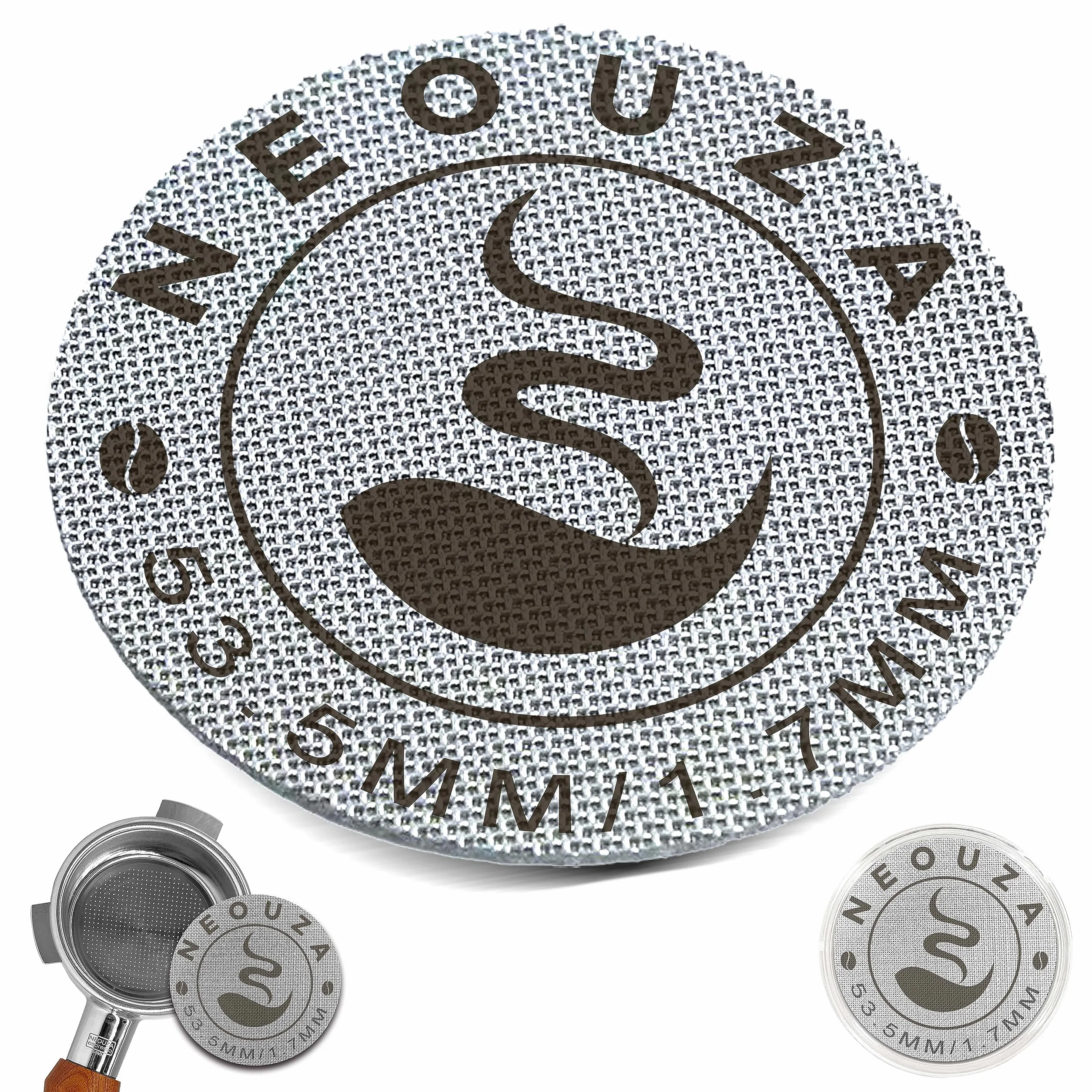 NEOUZA Krążek do espresso, 53,5 mm, wielokrotnego użytku, 1,7 mm, grubość 150 μm, stal nierdzewna, profesjonalny, dla baristy, filtr do kawy, siatka, do kolby, portafilter