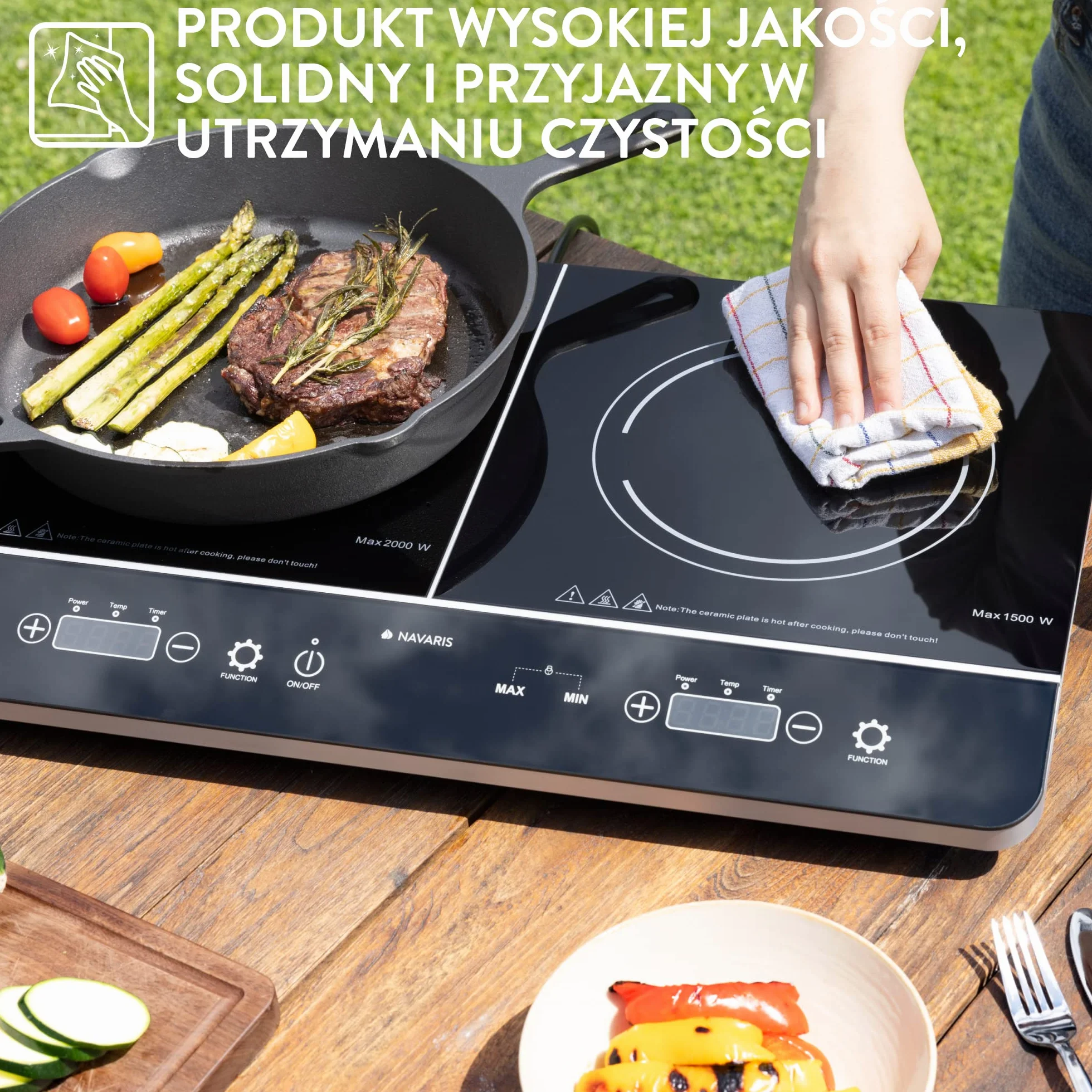 Navaris Podwójna P?yta Indukcyjna 3500 Watt 2 P?yty Grzewcze Z Timerem Wy?wietlacz Dotykowy Wykrywanie Garnków P?yta Indukcyjna Przeno?na