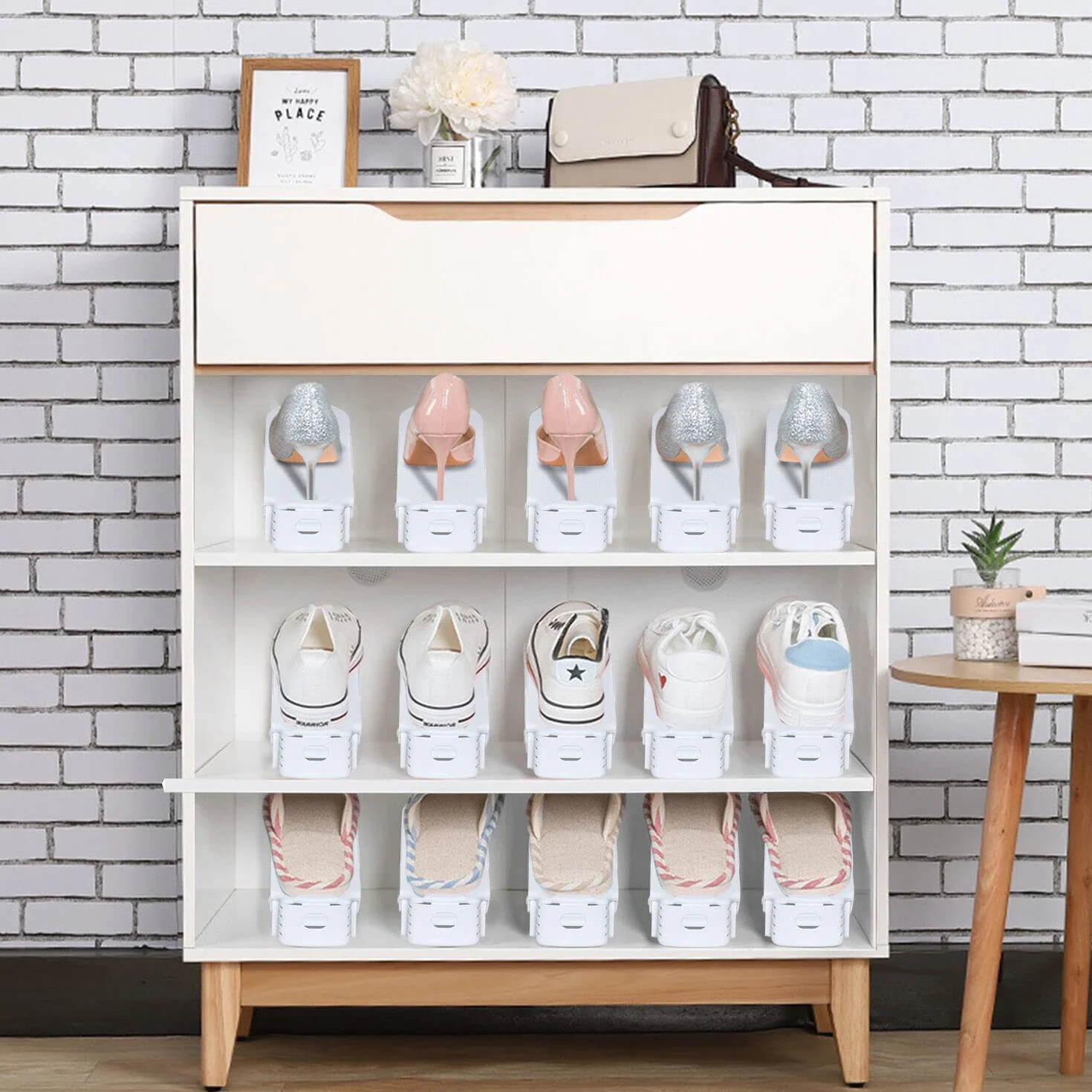 Organizer na buty regulowany 30 sztuk stojak biały