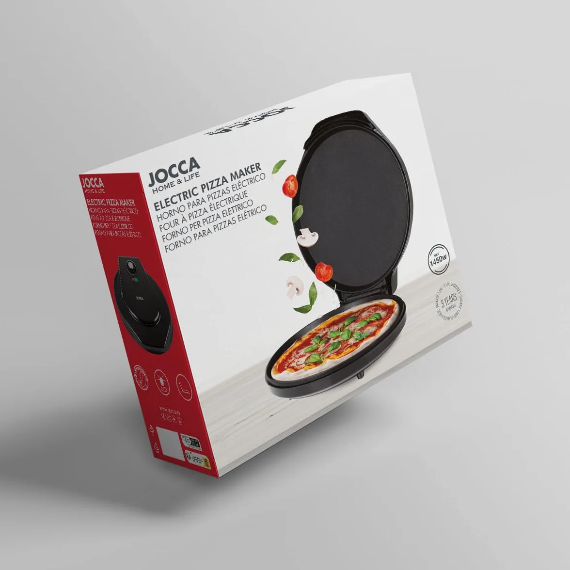 JOCCA - Elektryczny piec do pizzy 30,5 cm | Elektryczny piec do pizzy | Otwór 90° | Płyty nieprzywierające | Regulacja temperatury