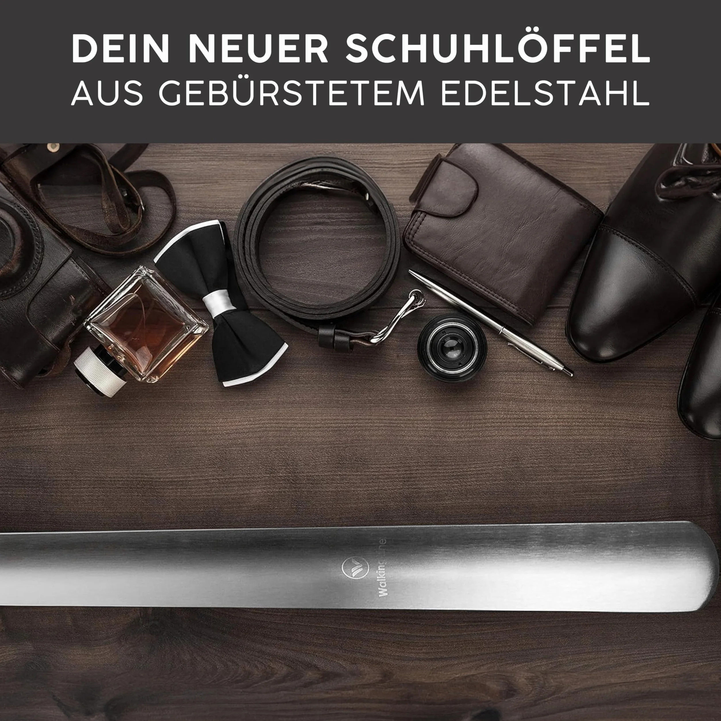 Walking Line® Edelstahl Schuhlöffel 42cm lang - Premium Schuhanzieher aus Metall - Schuhlöffel kurz - Schuhlöffel Metall kurz - Schuhanzieher kurz aus Edelstahl - Schuhlöffel Metall - Schuhlöffel kurz