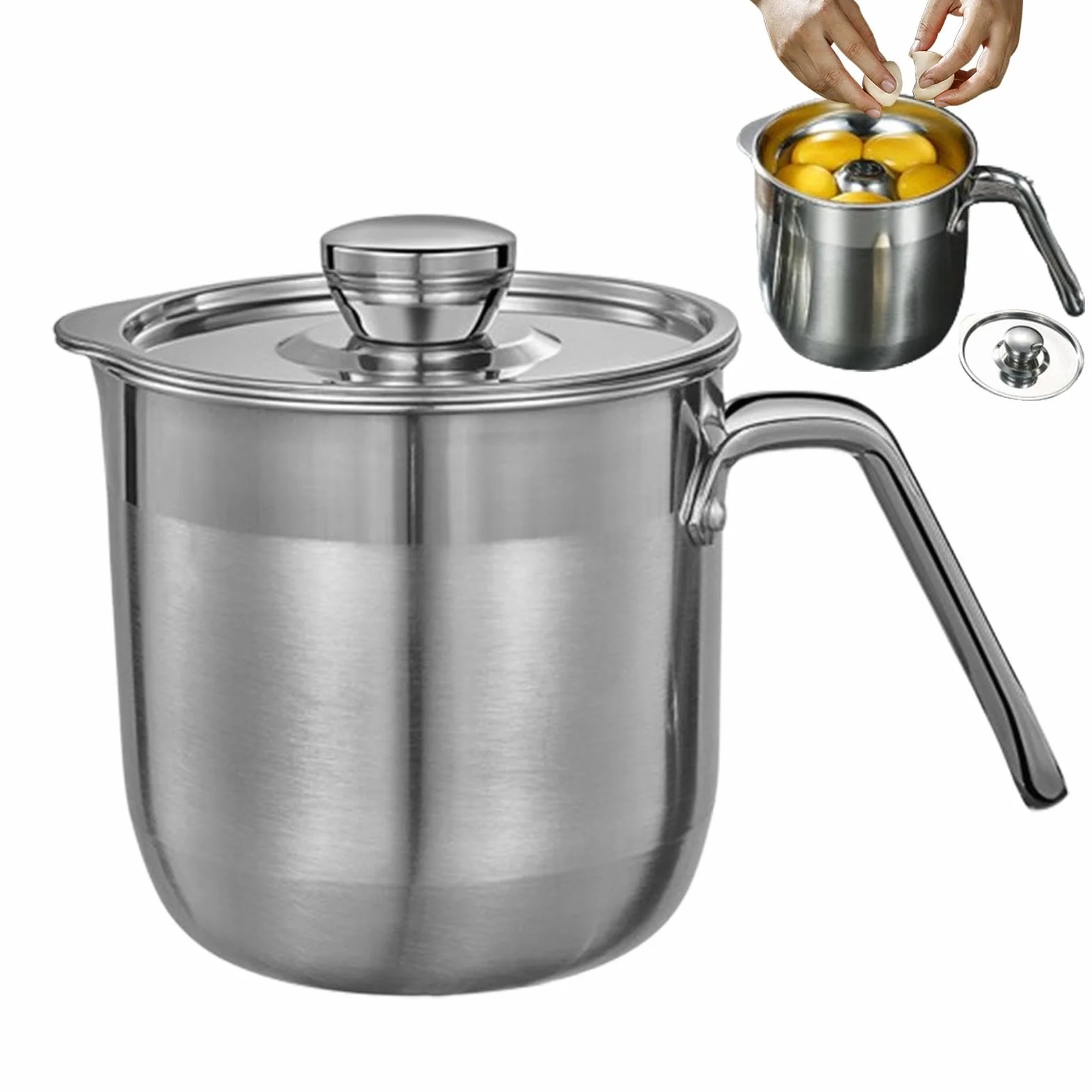 Separator jajek, kubek ze stali nierdzewnej, duża pojemność, trwały, z pokrywką i uchwytem, wiele przegródek na jajka do pieczenia, ciasta, robienia śmietany, 1 sztuka, łatwy do czyszczenia