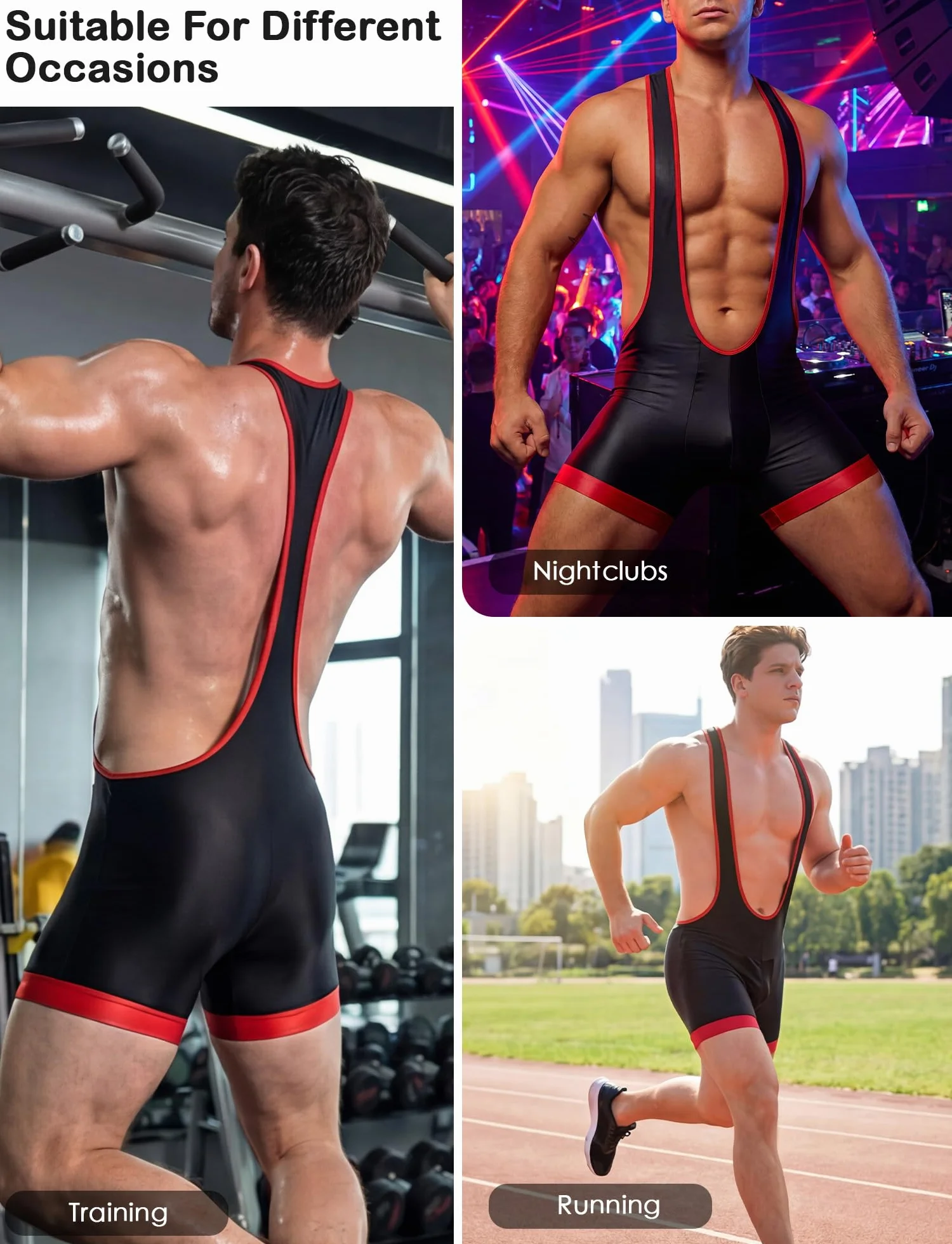 AIEOE Męskie body kompresyjne, z odkrytymi plecami, sportowy kombinezon ze stretchu, błyszczący, leotard, rozmiar L (DE)