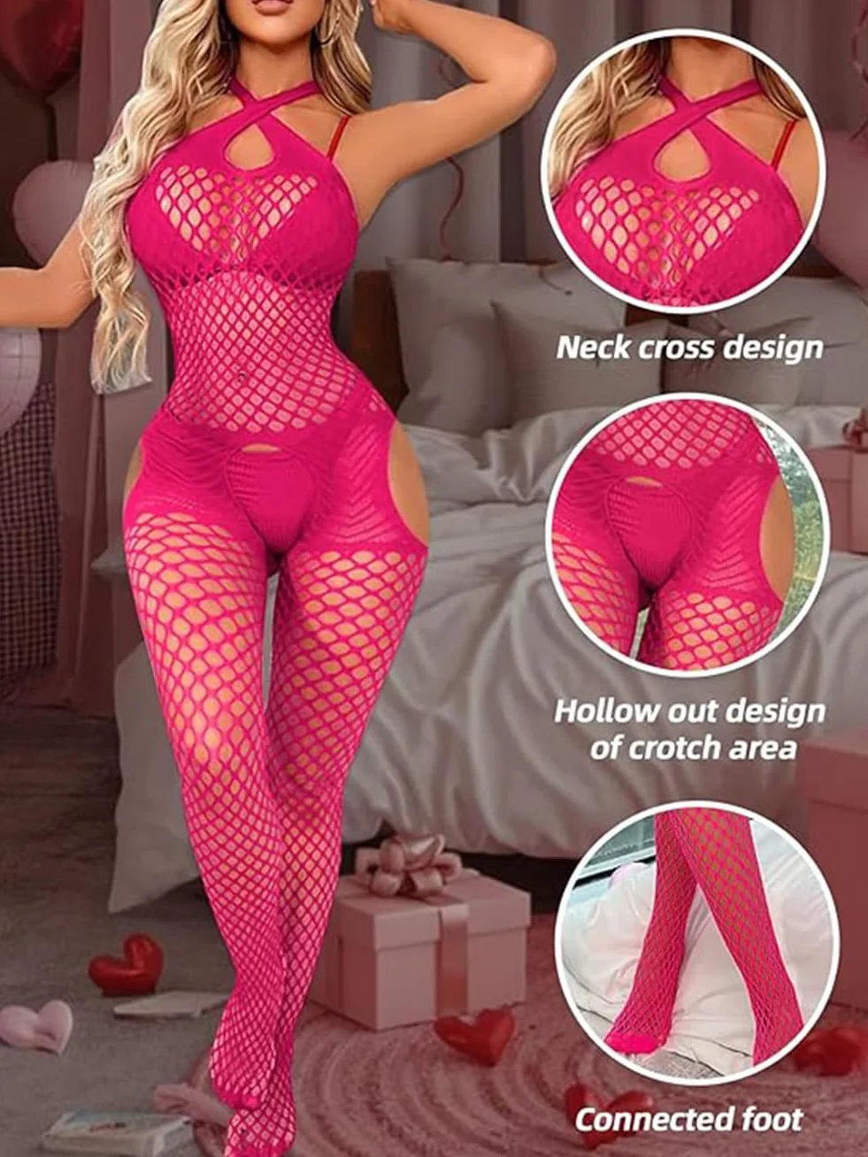 V-Ting Seksowna Bielizna Damska na – Bielizna z Otwarciem, Seksowna Bielizna dla Kobiety, Bodystocking Otwarty, Erotyczna Bielizna Damska, Zestaw Bielizny Damskiej Żółty, S-L