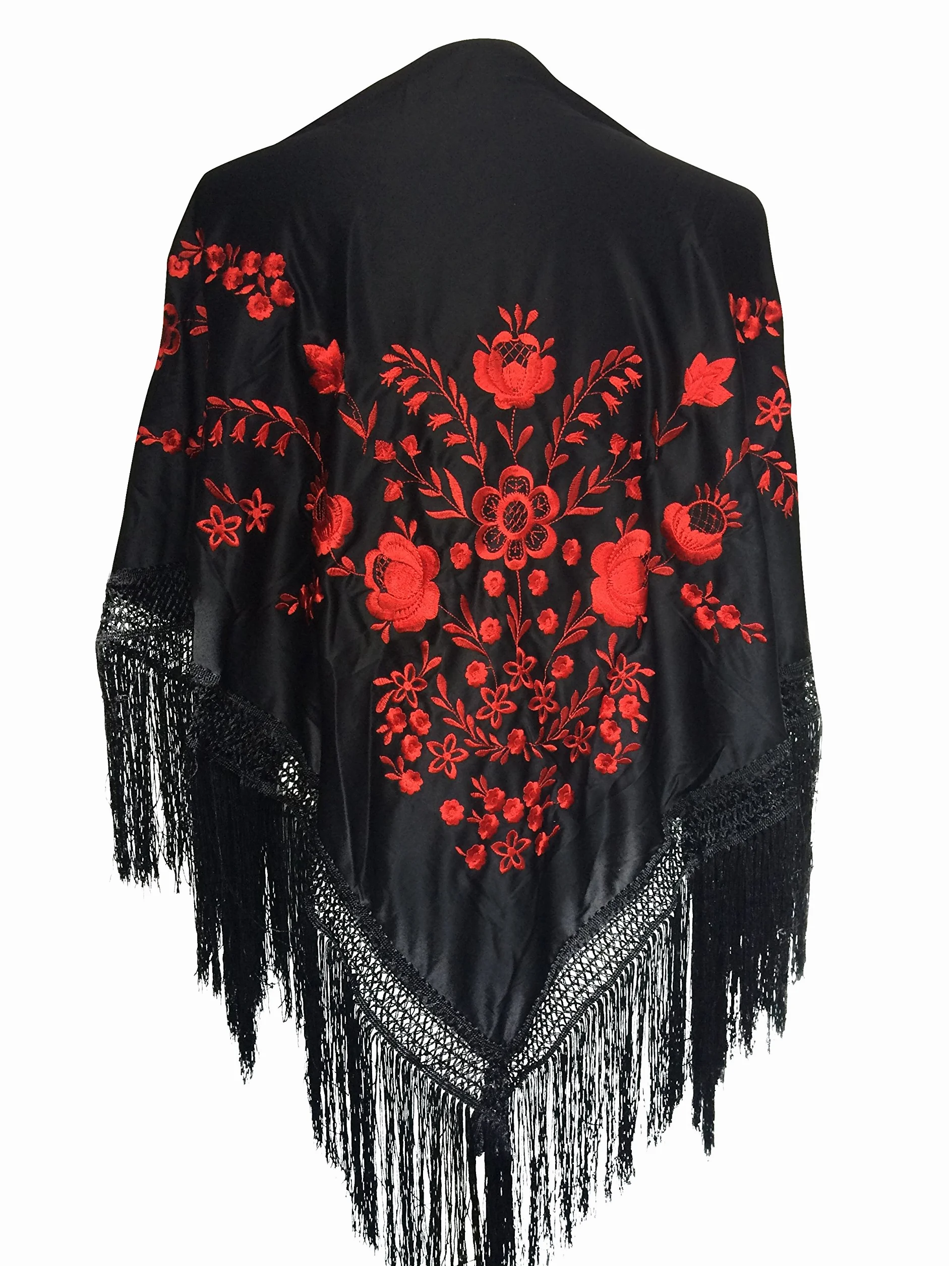 La Senorita Hiszpański szal do tańca flamenco czarno-czerwony, Czarny Czerwony, M