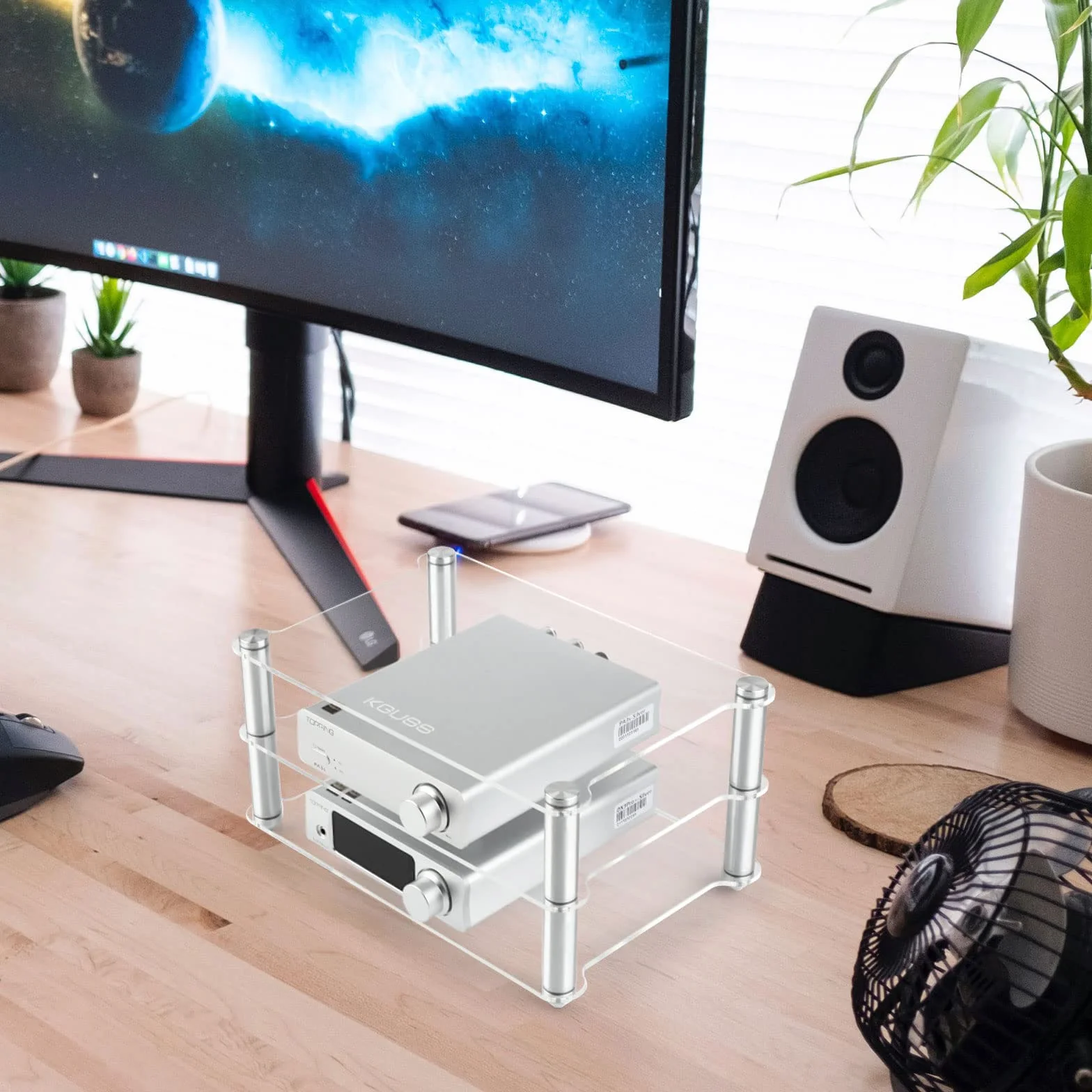 KGUSS Mini stojak HiFi akrylowe półki na komponenty audio aluminiowe uchwyty 3-poziomowy