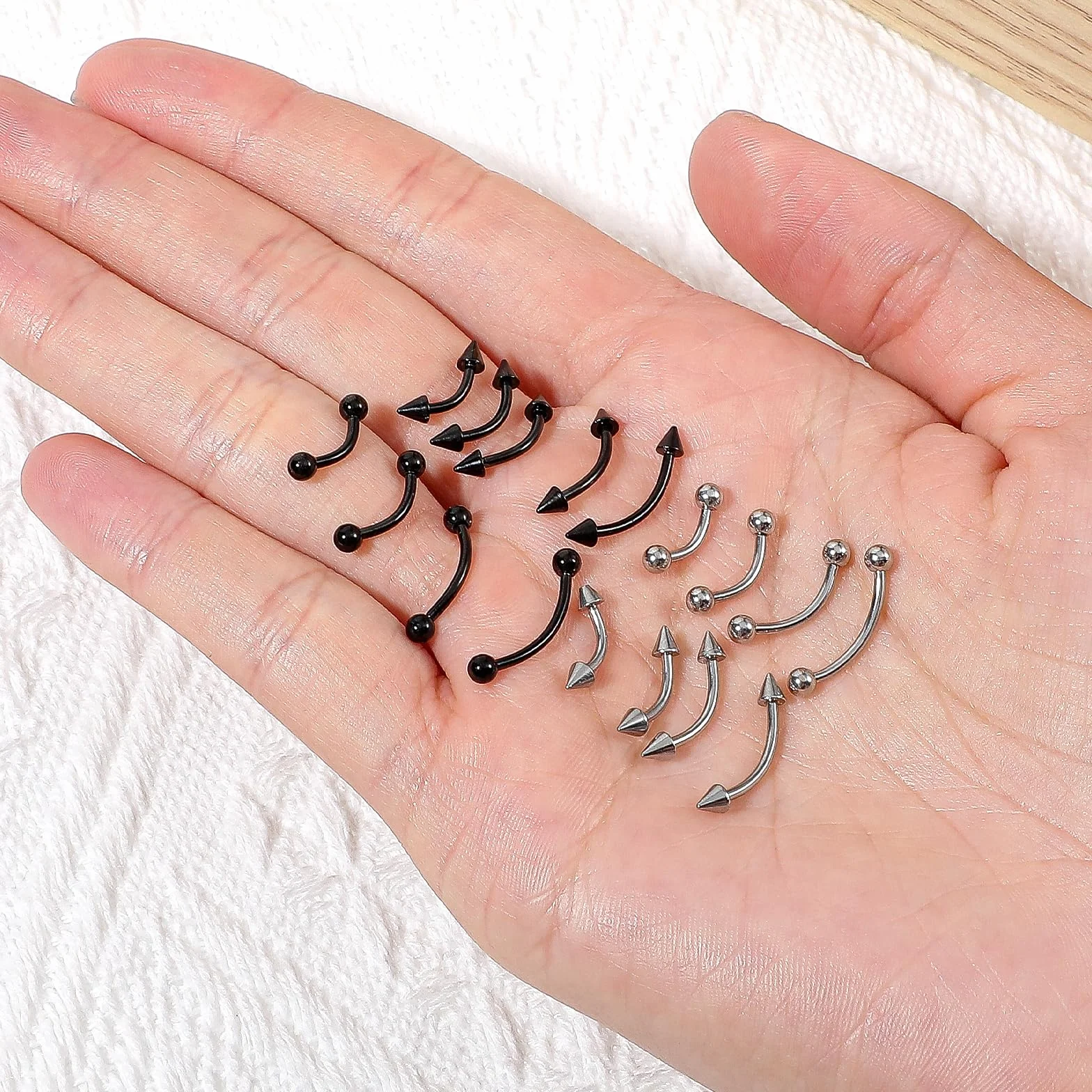 16 szt. kolczyków do brwi, biżuteria ze stali nierdzewnej, pierścienie do brwi, 16G, zakrzywiona sztanga, pionowa, labret, biżuteria, kolczyki do przekłuwania uszu dla kobiet mężczyzn (stal