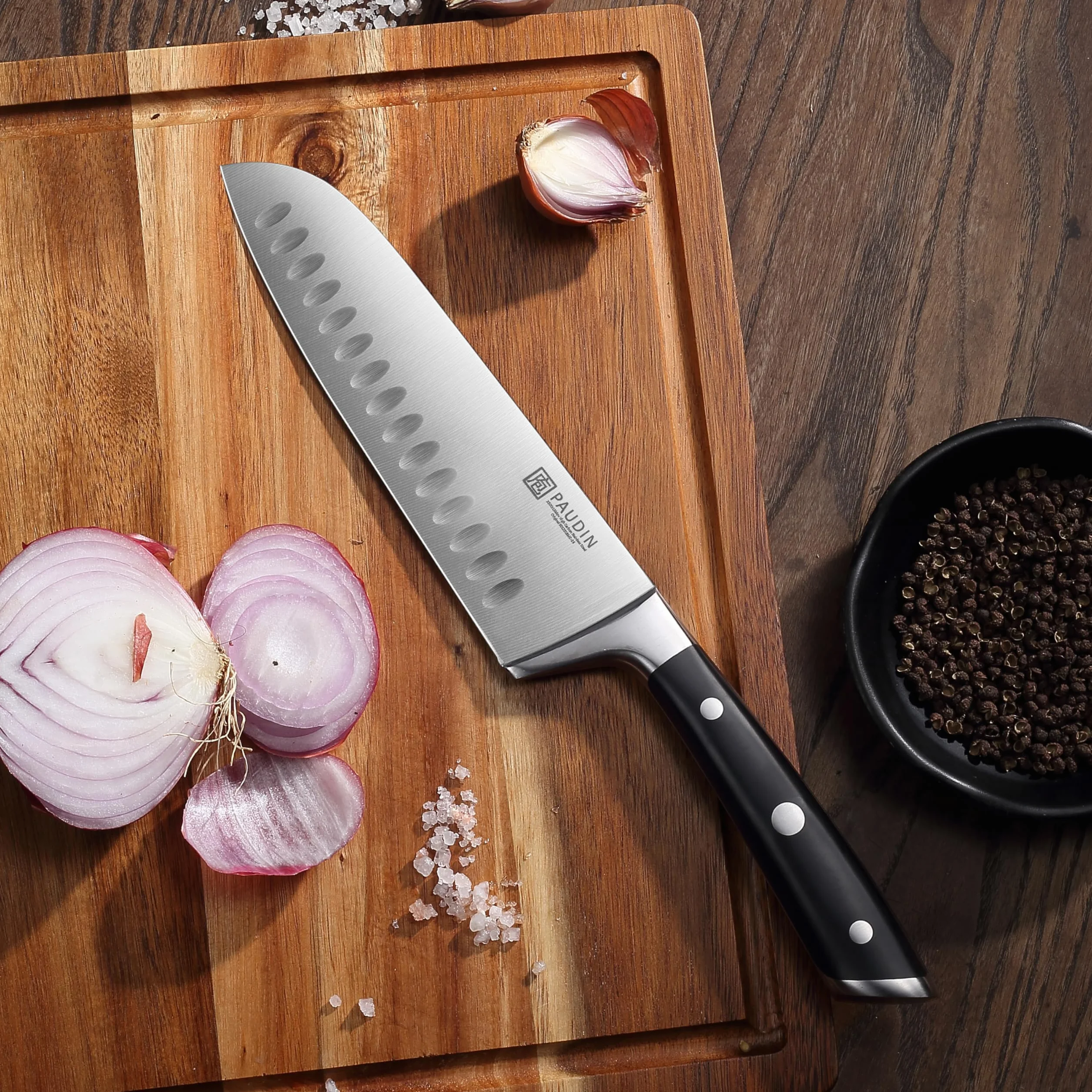 PAUDIN Santoku japoński nóż 17 cm z niemieckiej stali wysokowęglowej