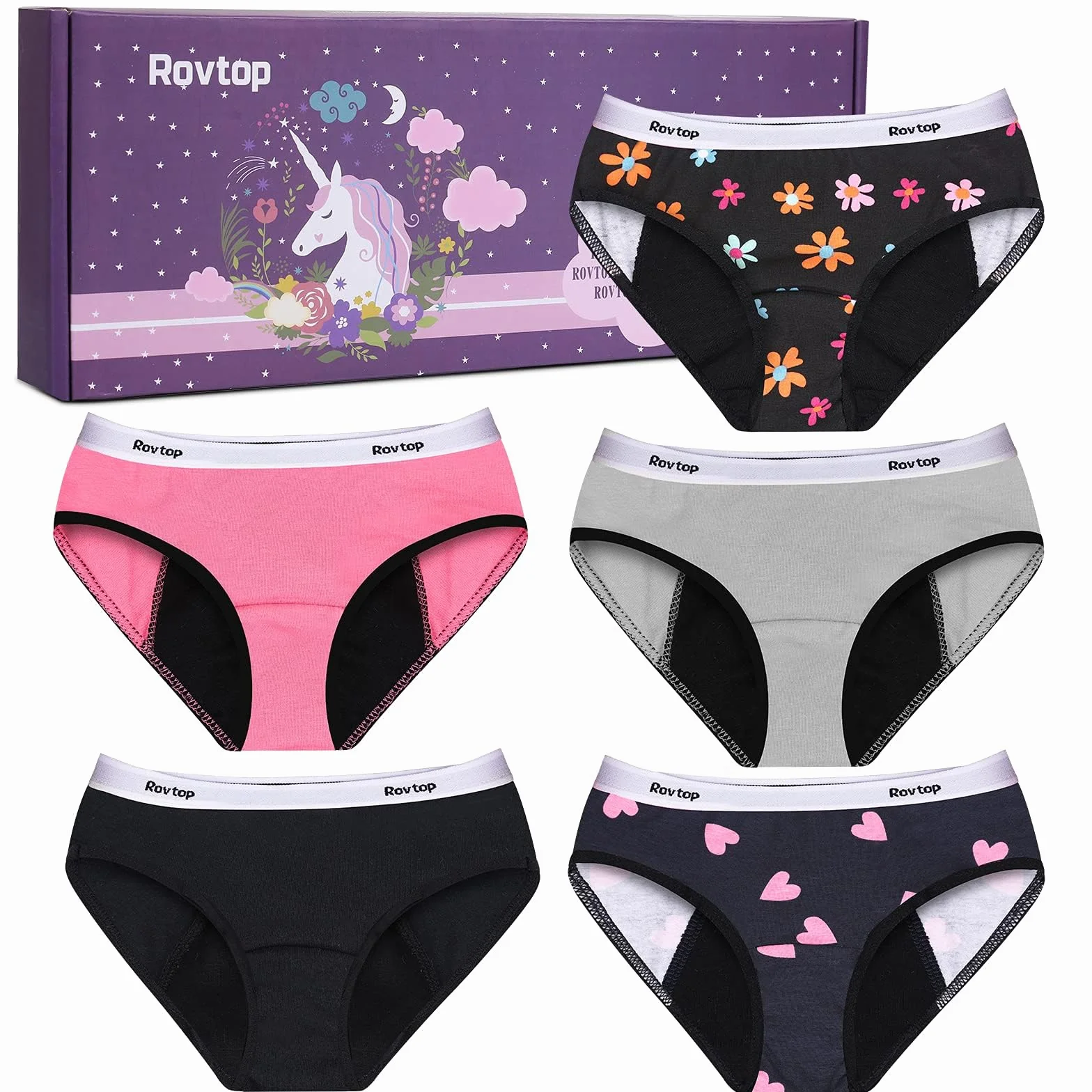 Rovtop Dziewczęca bielizna bawełniana majtki menstruacyjne majtki 5 sztuk