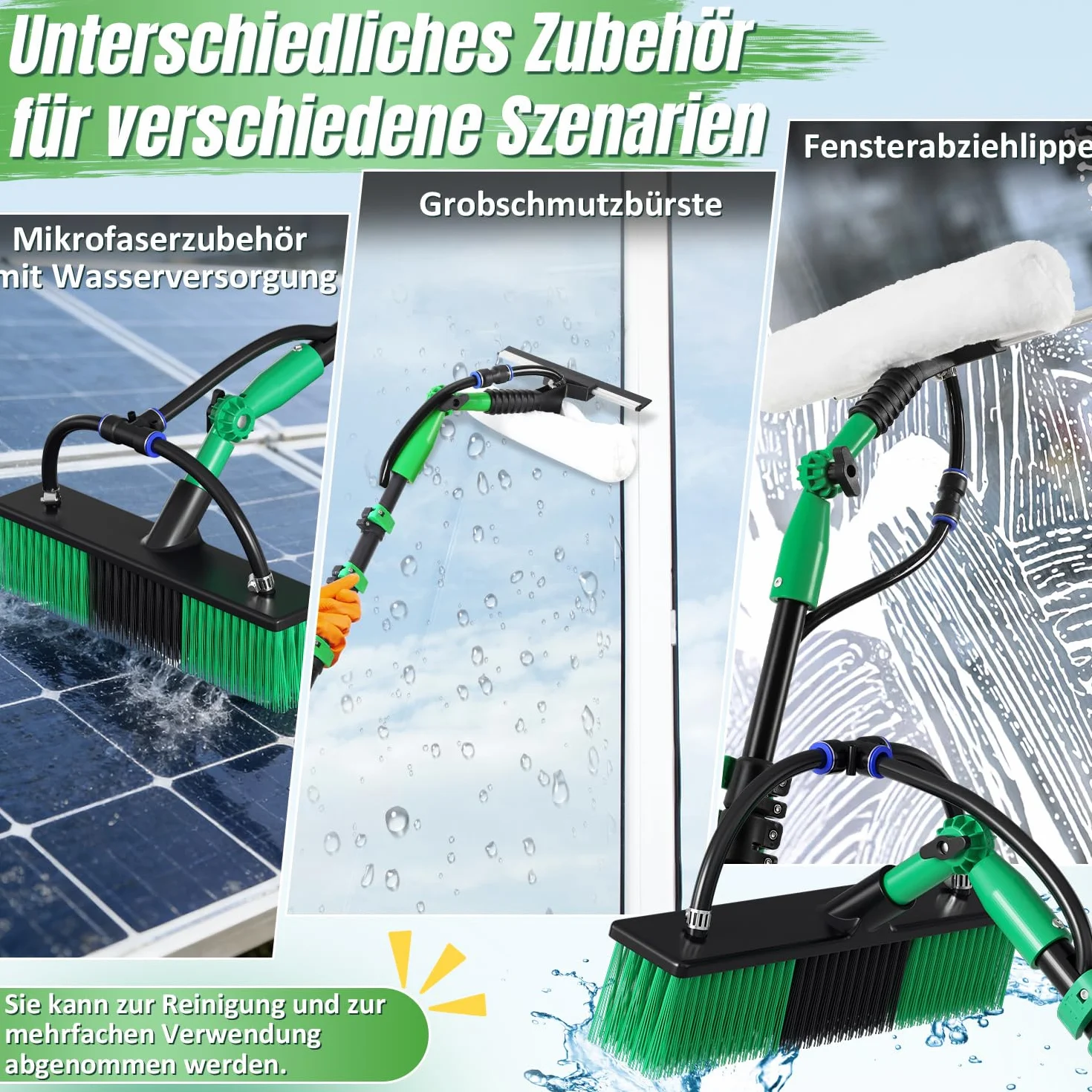 Teleskopowa szczotka do mycia 7,2 m, z uchwytem teleskopowym z aluminium, szczotka teleskopowa z przyłączem wody, czyszczenie okien i instalacji PV, szczotka teleskopowa, z miękkim włosiem