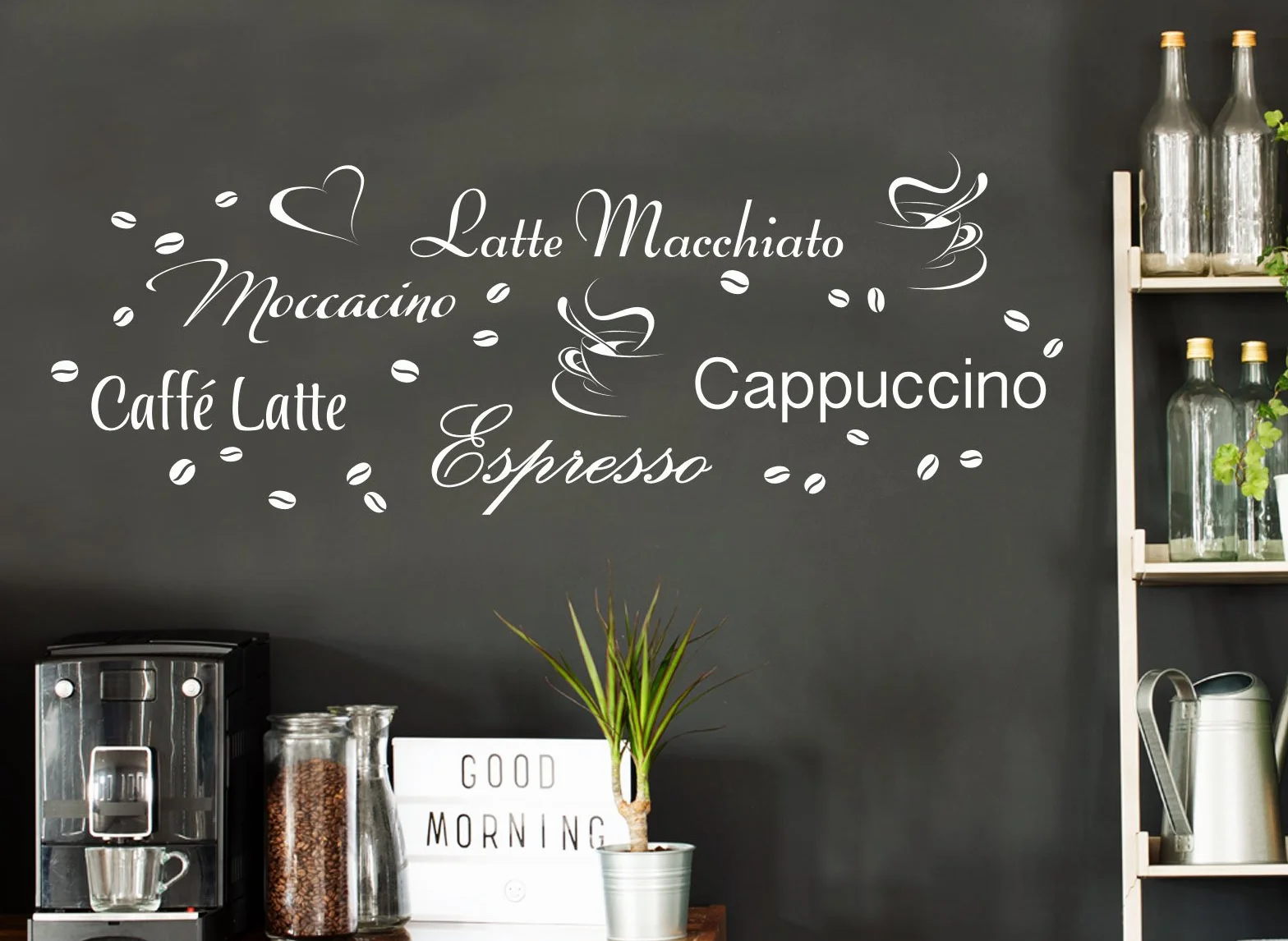 Grandora Naklejka ścienna kawa espresso macchiato ziarna kawy Kuchnia Kreativset czarna