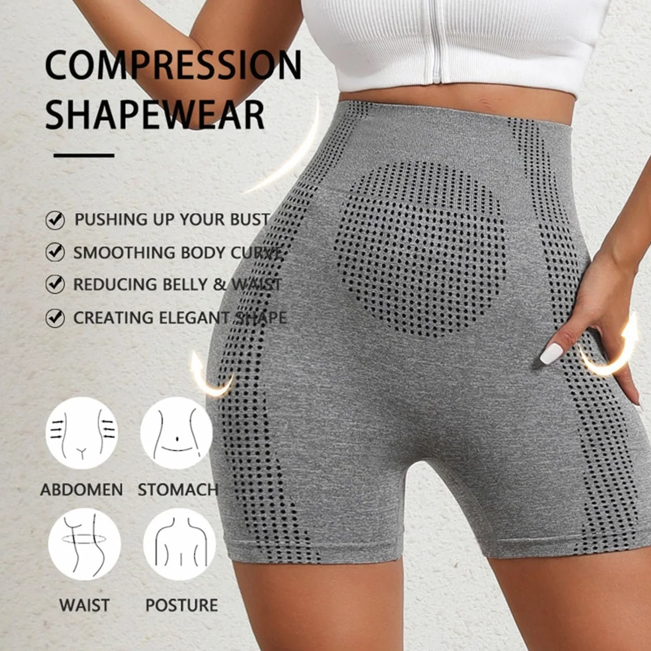 Spodenki modelujące i regenerujące Ice Ionic Fibre, moduł masażu mikrowibracyjnego Ice Silk Lon Fibre Repair Spodenki modelujące, damskie majtki wyszczuplające brzuch z wysokim stanem(Gray,L)
