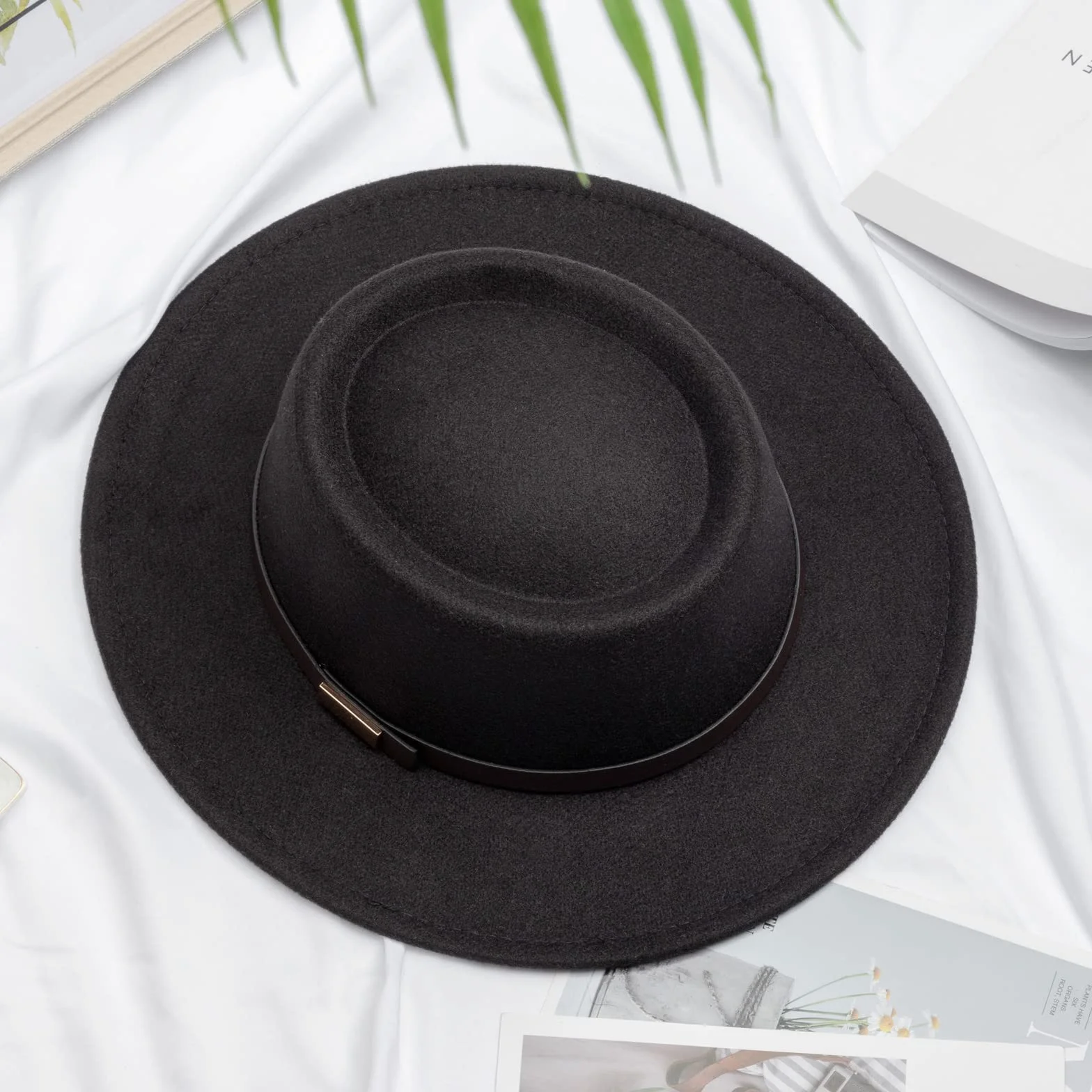DRESHOW Kapelusz z Szerokim Rondem Fedora dla Kobiet Zapięcie na Pasek Retro Panama Floppy Hat