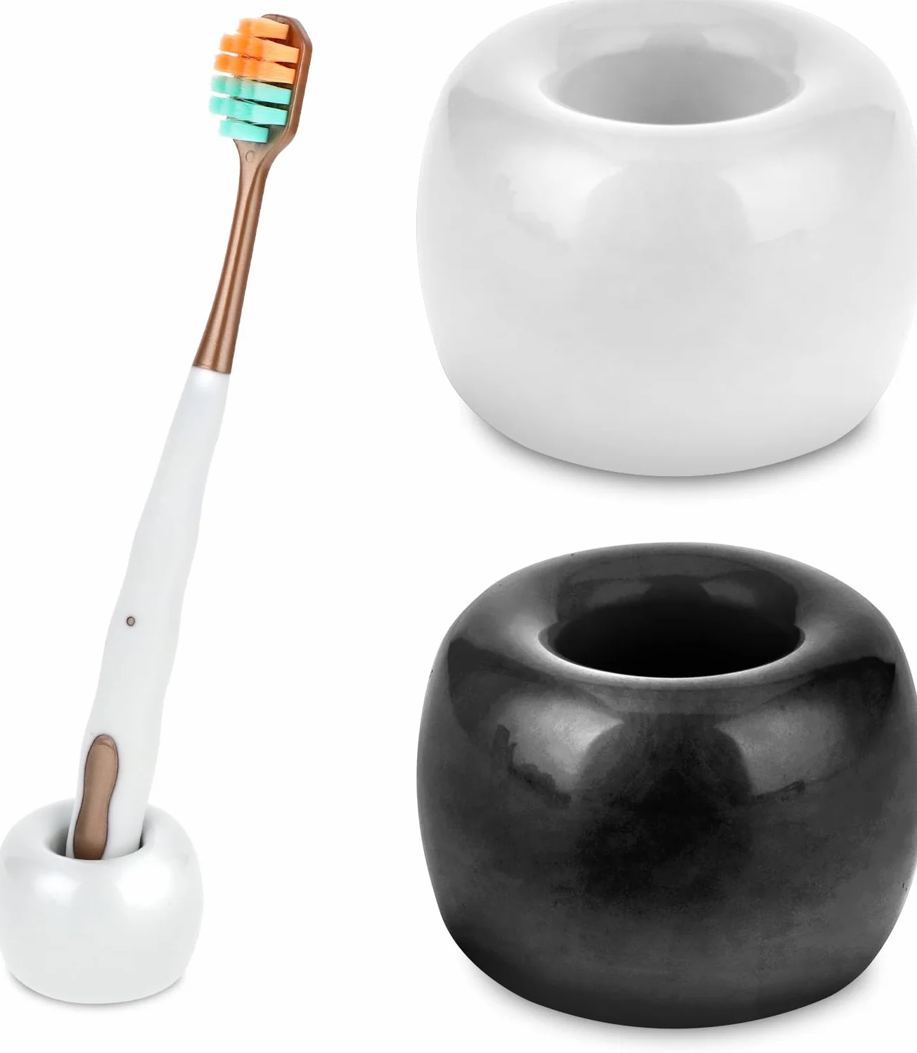 COMNICO 2 szt. ceramiczny stojak na szczoteczki do zębów biały czarny