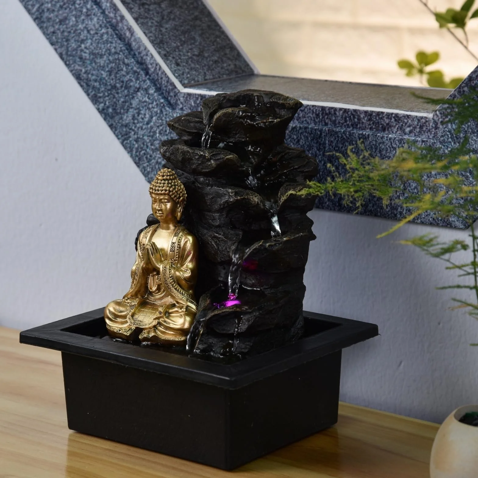 Zen'Light Shira fontanna pokojowa z pompą i oświetleniem LED, żywica syntetyczna, rozmiar uniwersalny
