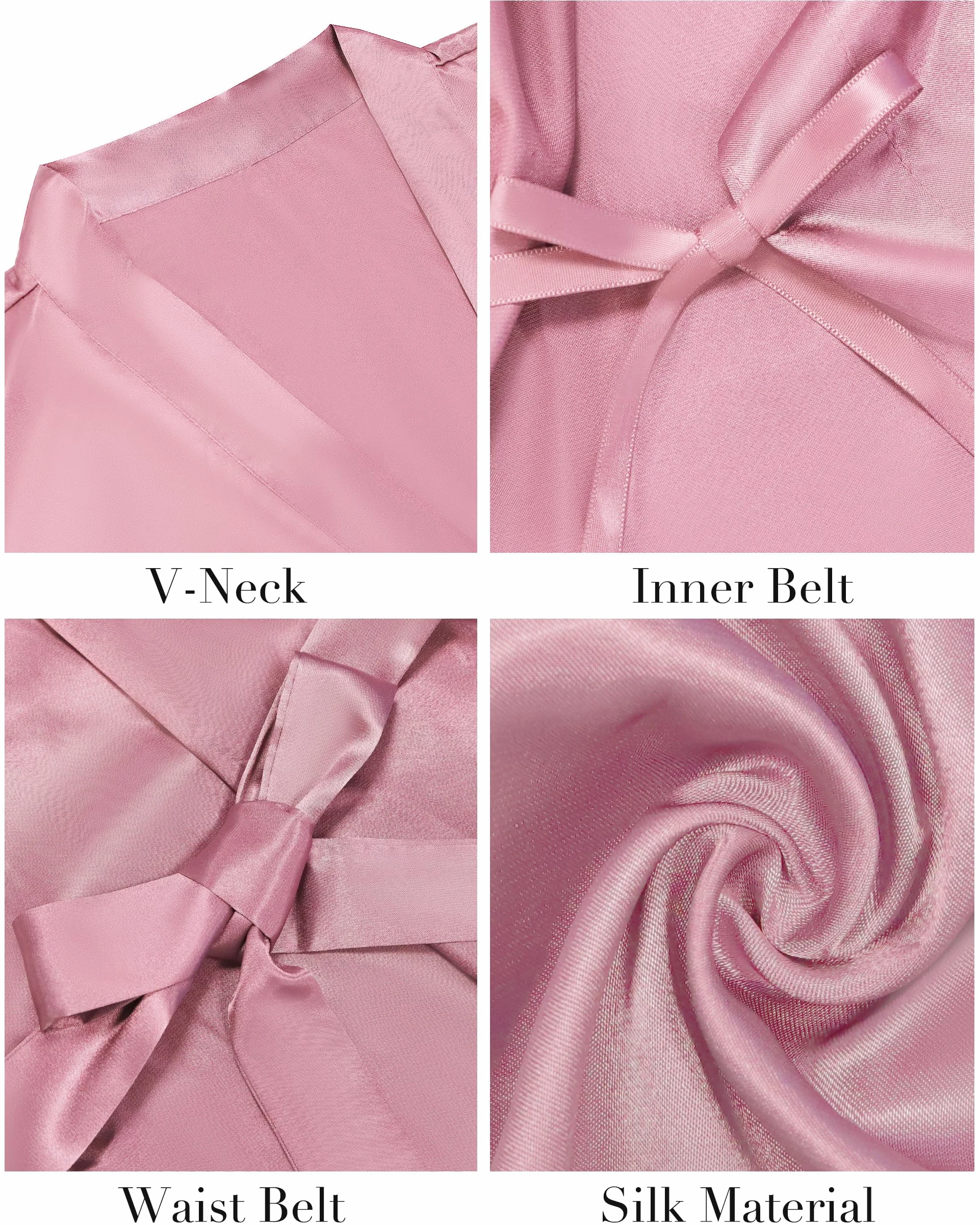 Vlazom Kimono szlafrok damski, krótki satynowy szlafrok kąpielowy z paskiem, dekolt w serek, kimono