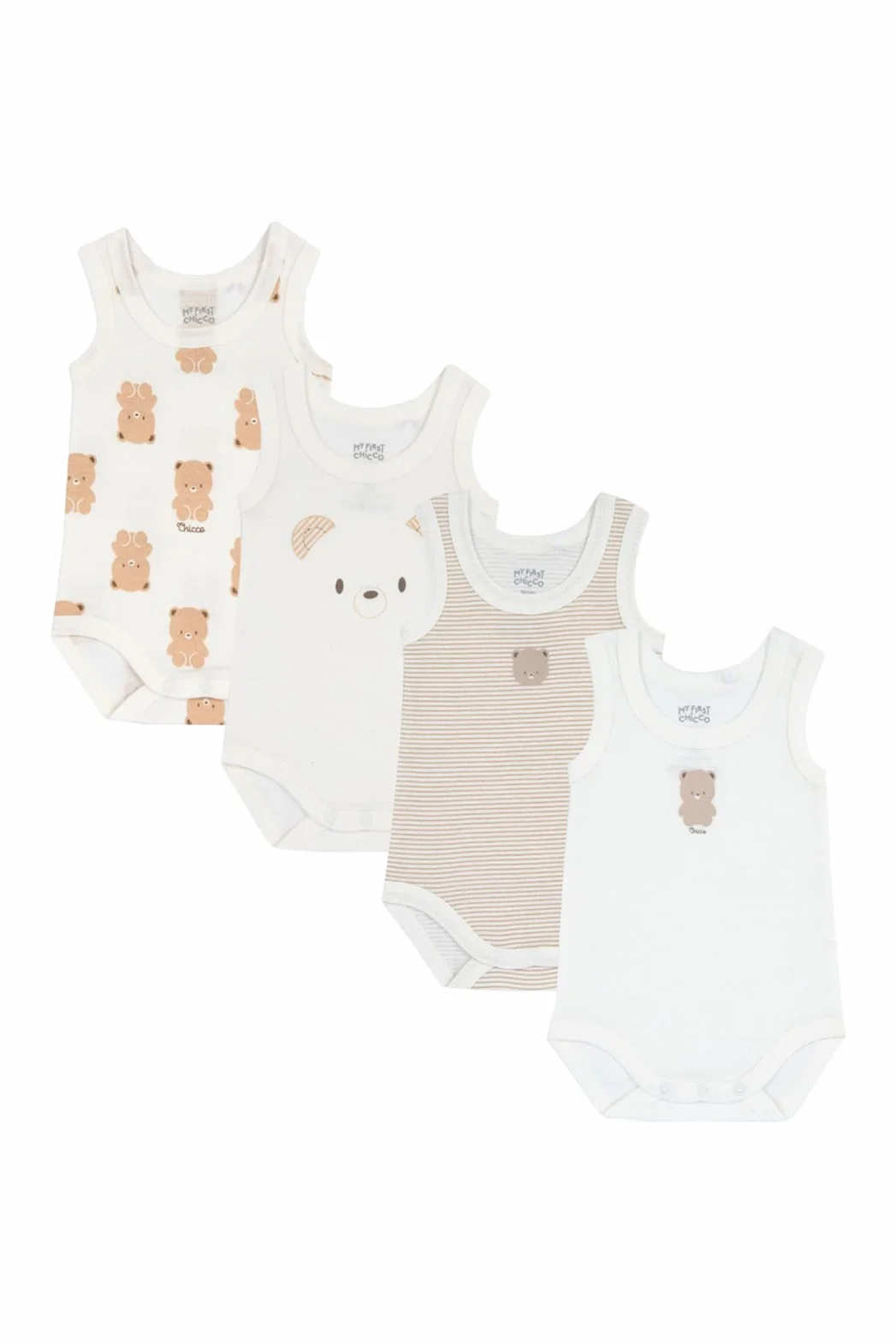 Chicco Zestaw 4 body S/M (opakowanie 4) unisex, Beżowy, 9 miesięcy