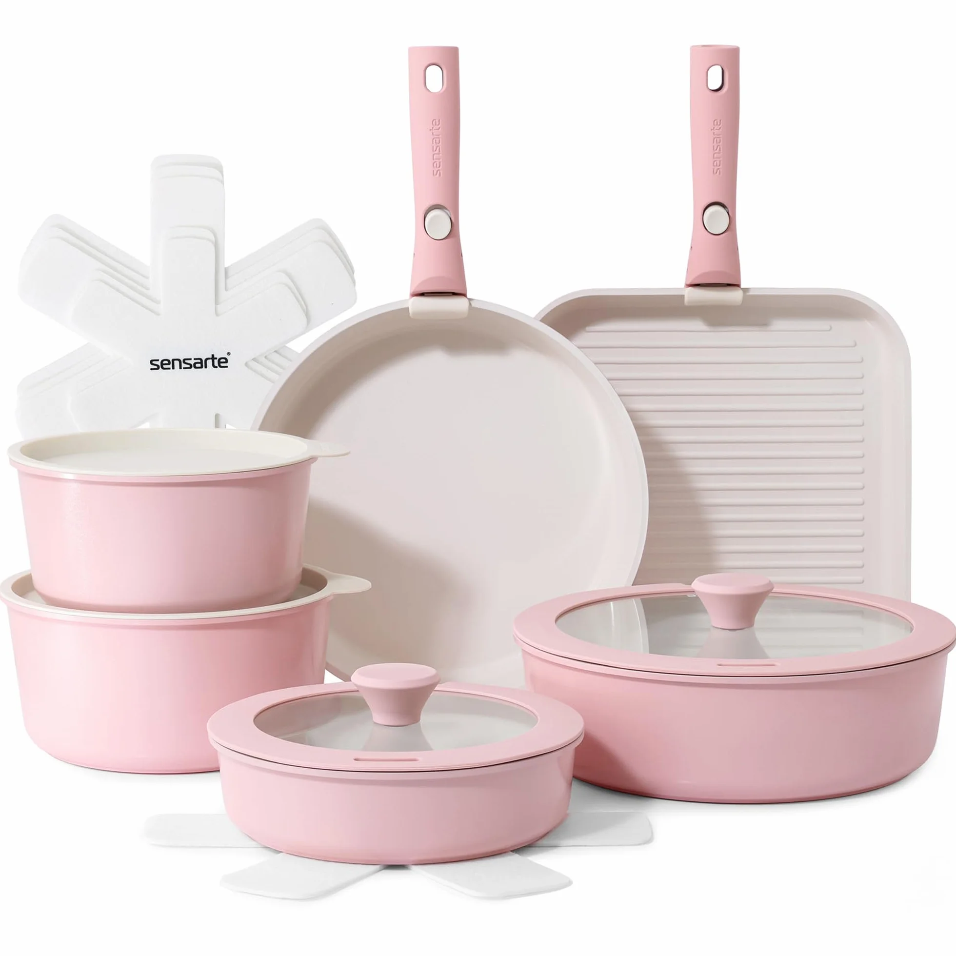 SENSARTE Ceramiczny zestaw garnków 17-częściowy nieprzywierający ze zdejmowanym uchwytem
