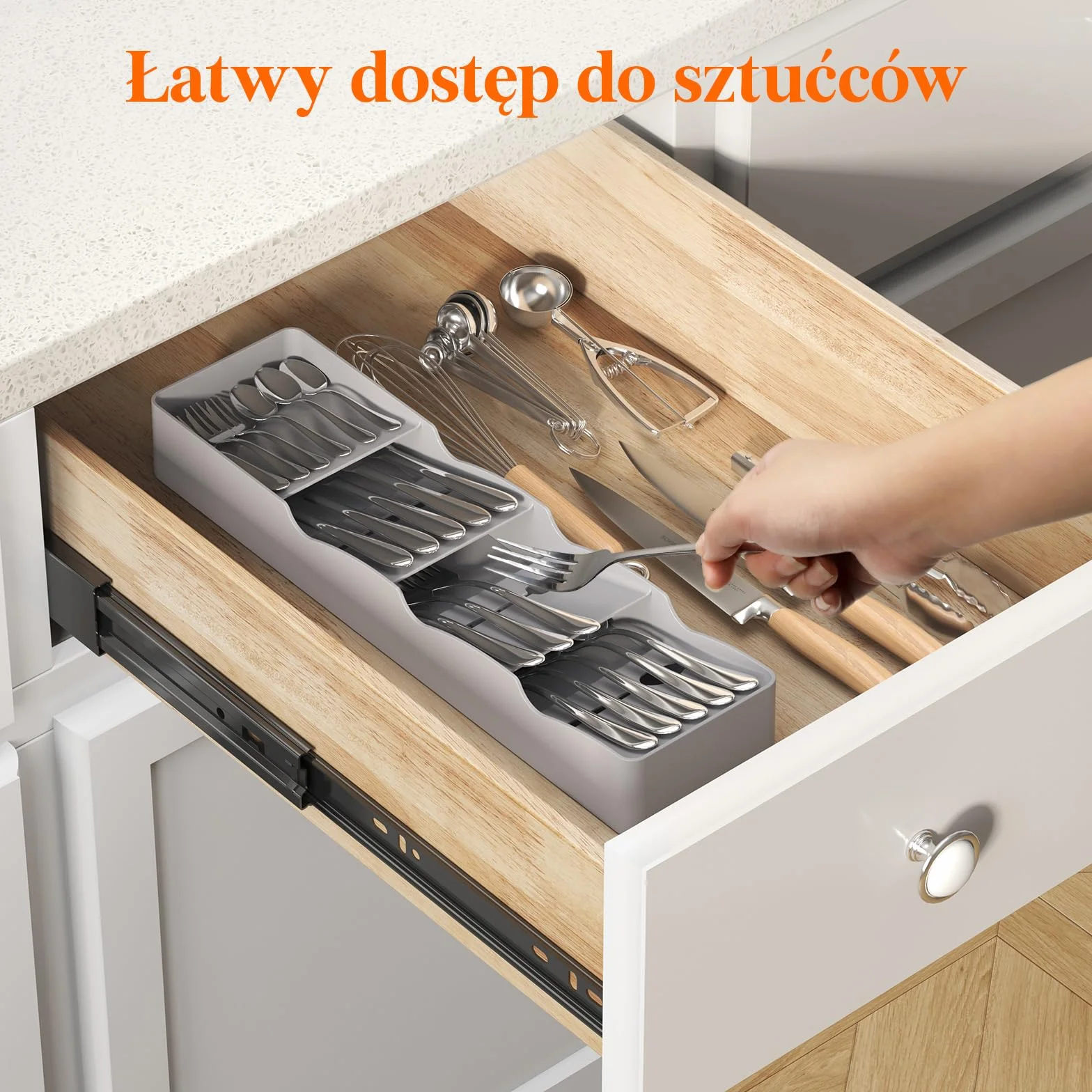 Lifewit Organizer do szuflady na sztućce wąski plastikowy szary