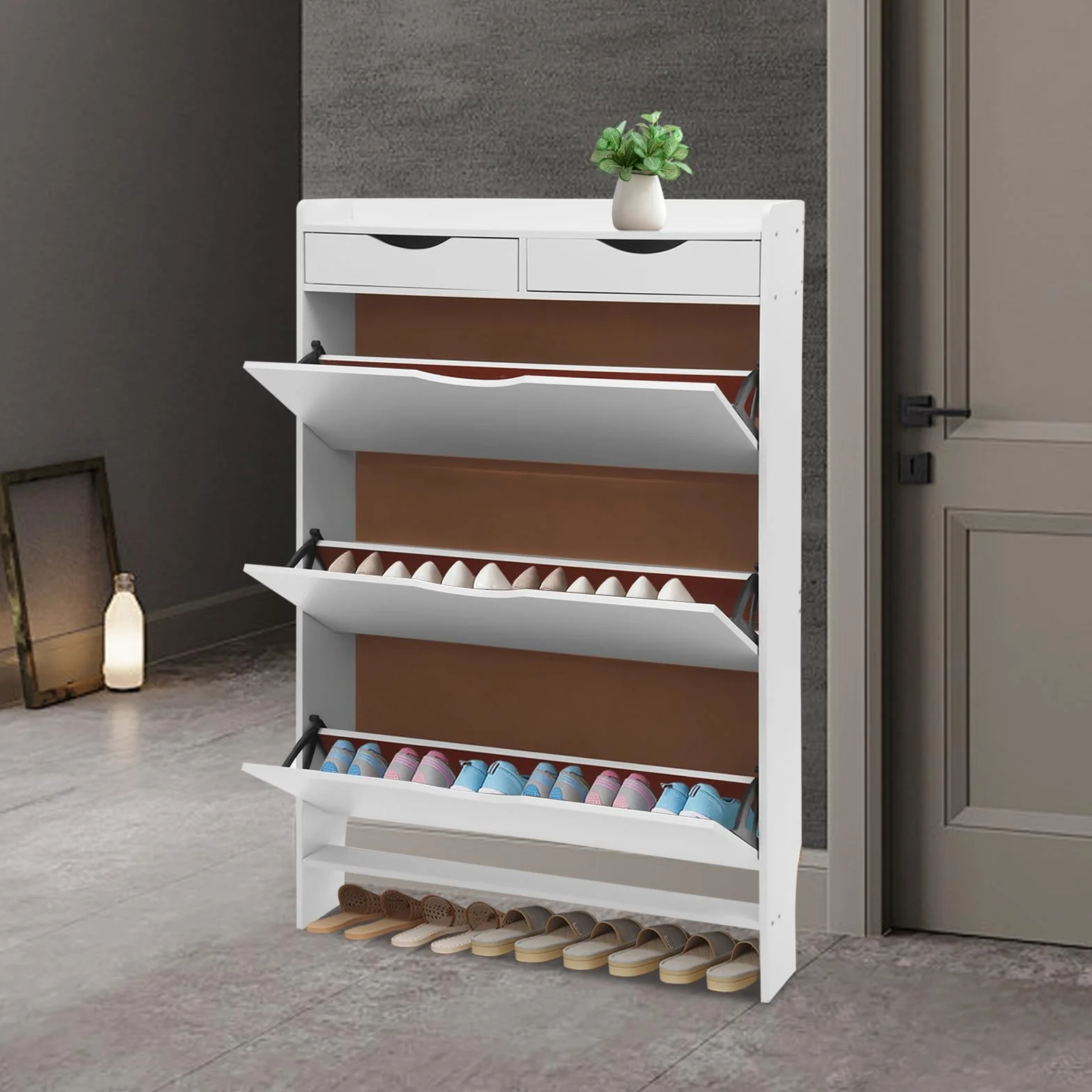 Szafka na buty wąska 3 klapy 4 półki biała 80x17x125 cm