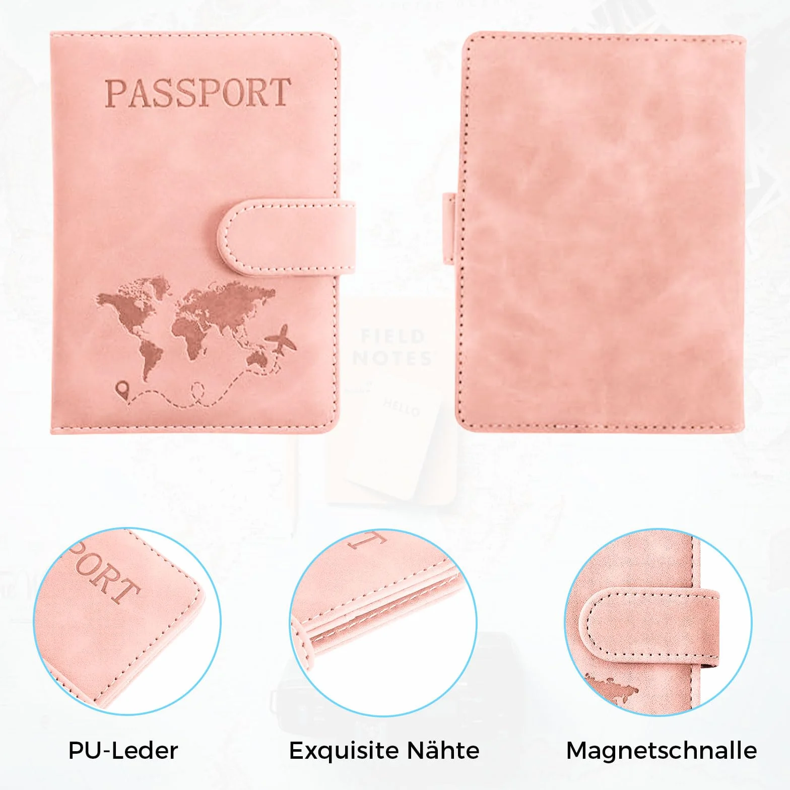 Etui na paszport, Różowa klamra magnetyczna 1 sztuka, /, Klasyczny