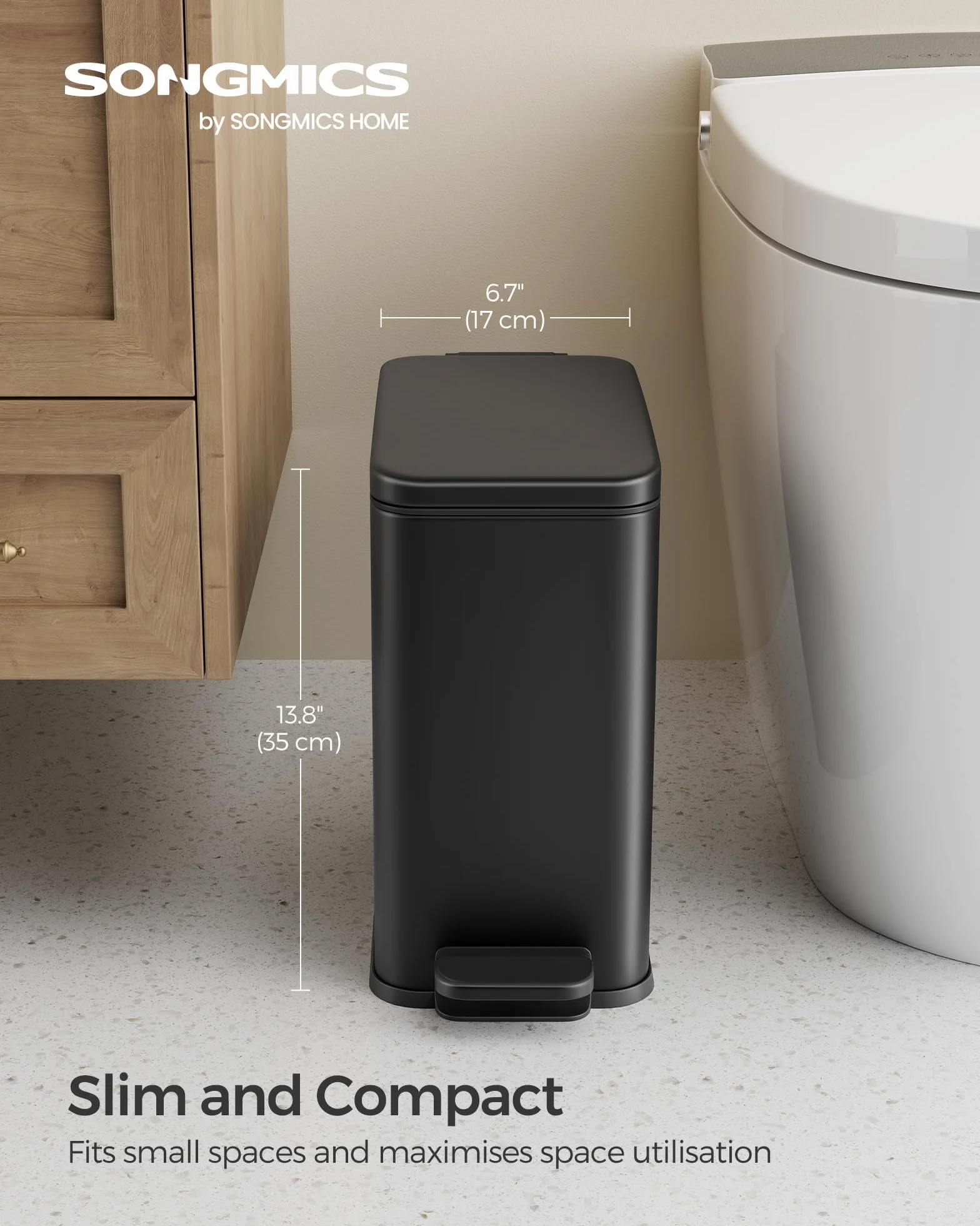 SONGMICS Zestaw wiadro kosmetyczne i szczotka do WC 10 litrów czarny LTB561B10