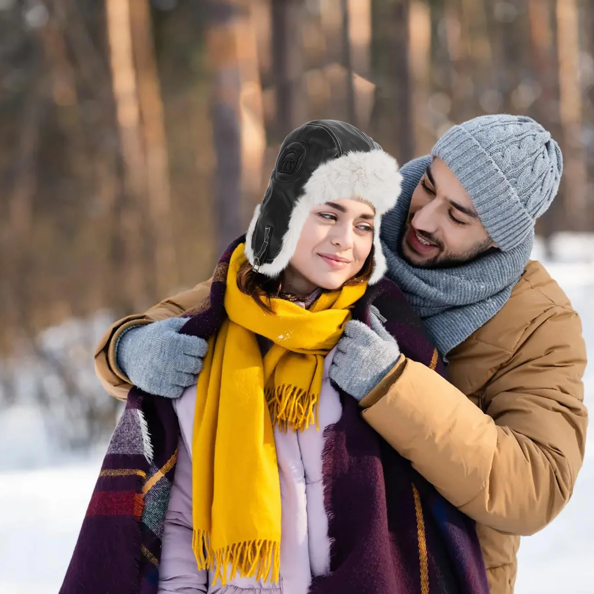 Zimowa czapka lotnicza, uniseks, ciepła rosyjska czapka z klapkami na uszy, PU wiatroszczelna czapka traperska do jazdy na snowboardzie, deskorolce, rowerze, aktywności na świeżym powietrzu