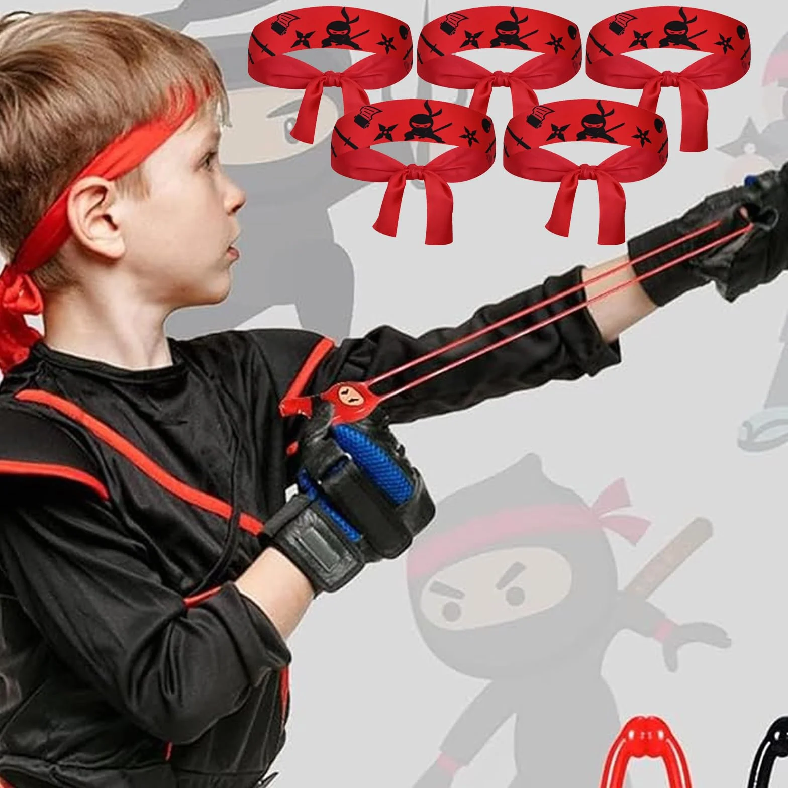 Resvis Ninja opaska na czoło, 10 sztuk, akcesoria na imprezę, dla dzieci, dekoracja urodzinowa, prezent dla gości, na Boże Narodzenie
