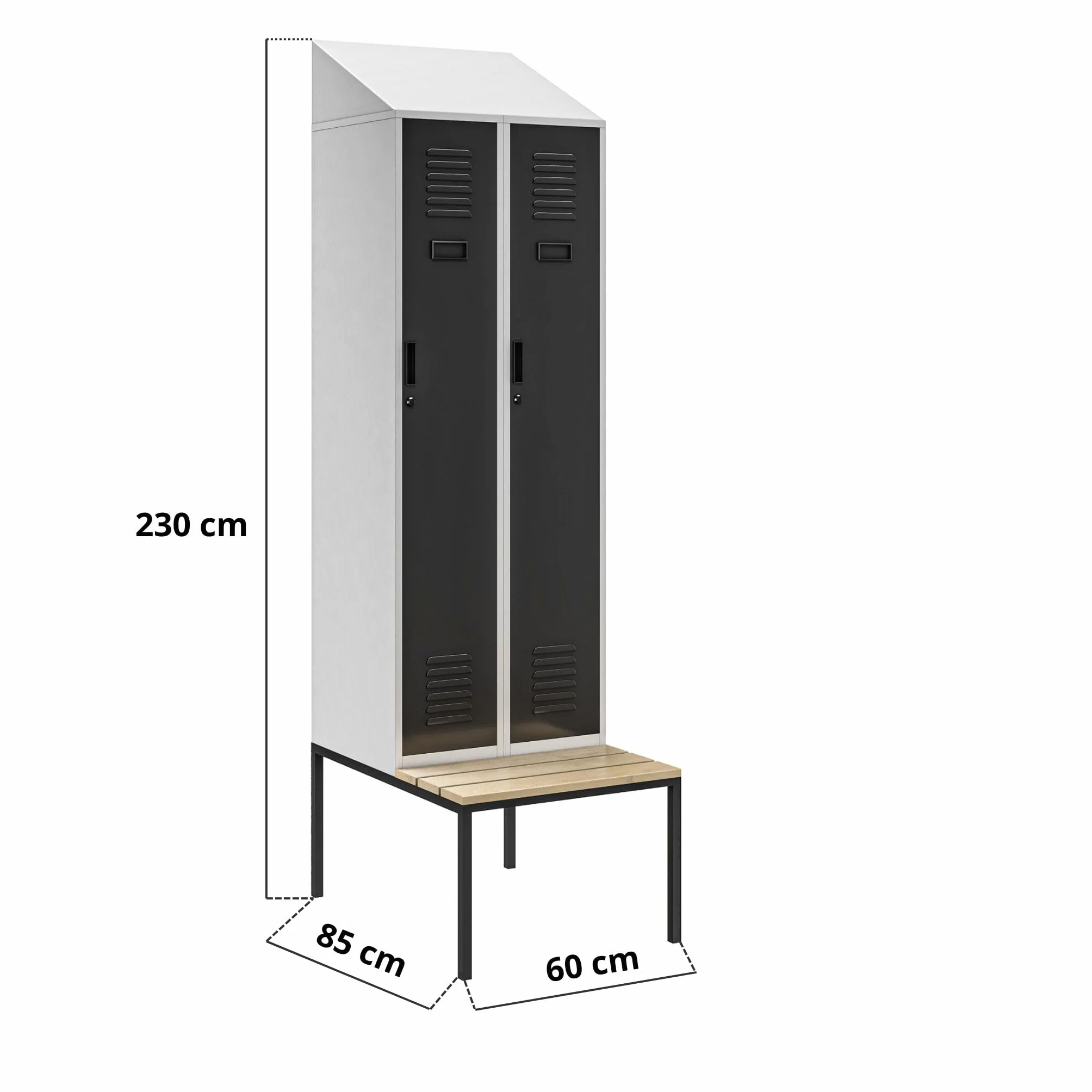 Szafka Metalowa Ubraniowa Socjalna JAN NOWAK KACPER II PRO | Szafa BHP z Ławką i Daszkiem Pracownicza Szafa z Ławeczką Dla Pracowników Odzieżowa | 60 x 229,5 x 85 cm (Szaro-Antracytowa)