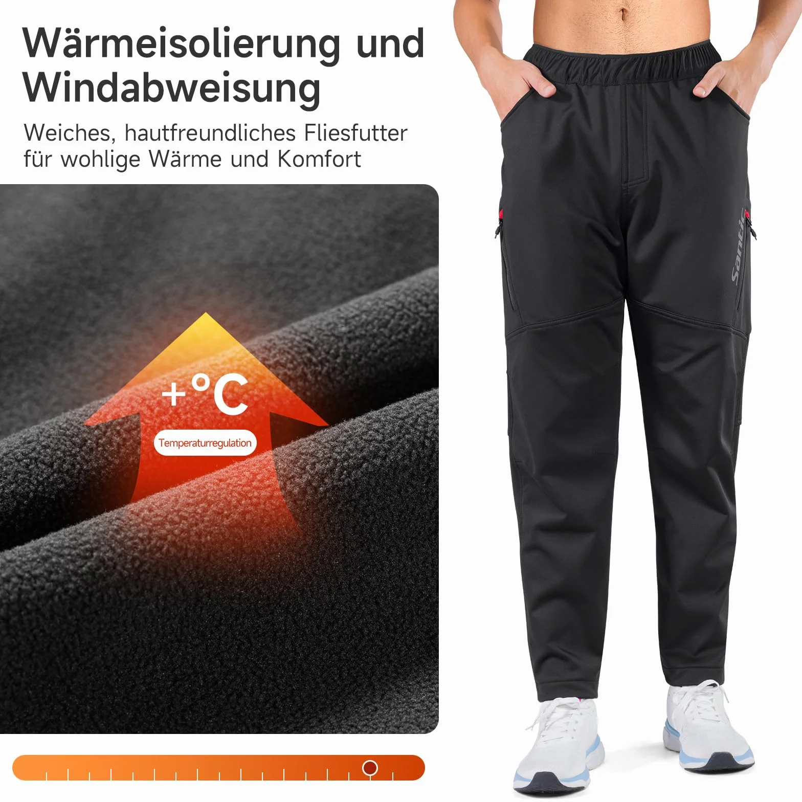 Santic Męskie spodnie rowerowe, długie spodnie rowerowe, oddychające, termiczne, polarowe, zimowe, pogrubione spodnie do biegania, spodnie sportowe do jazdy na świeżym powietrzu