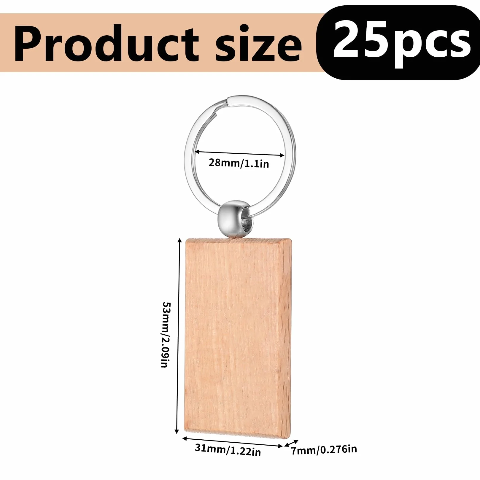 25 sztuk breloków drewnianych, breloki do kluczy surowe, personalizowane prostokątne breloki puste z drewna do malowania, grawerowania, oznaczania DIY do dekoracji, prezentów, breloki do kluczy