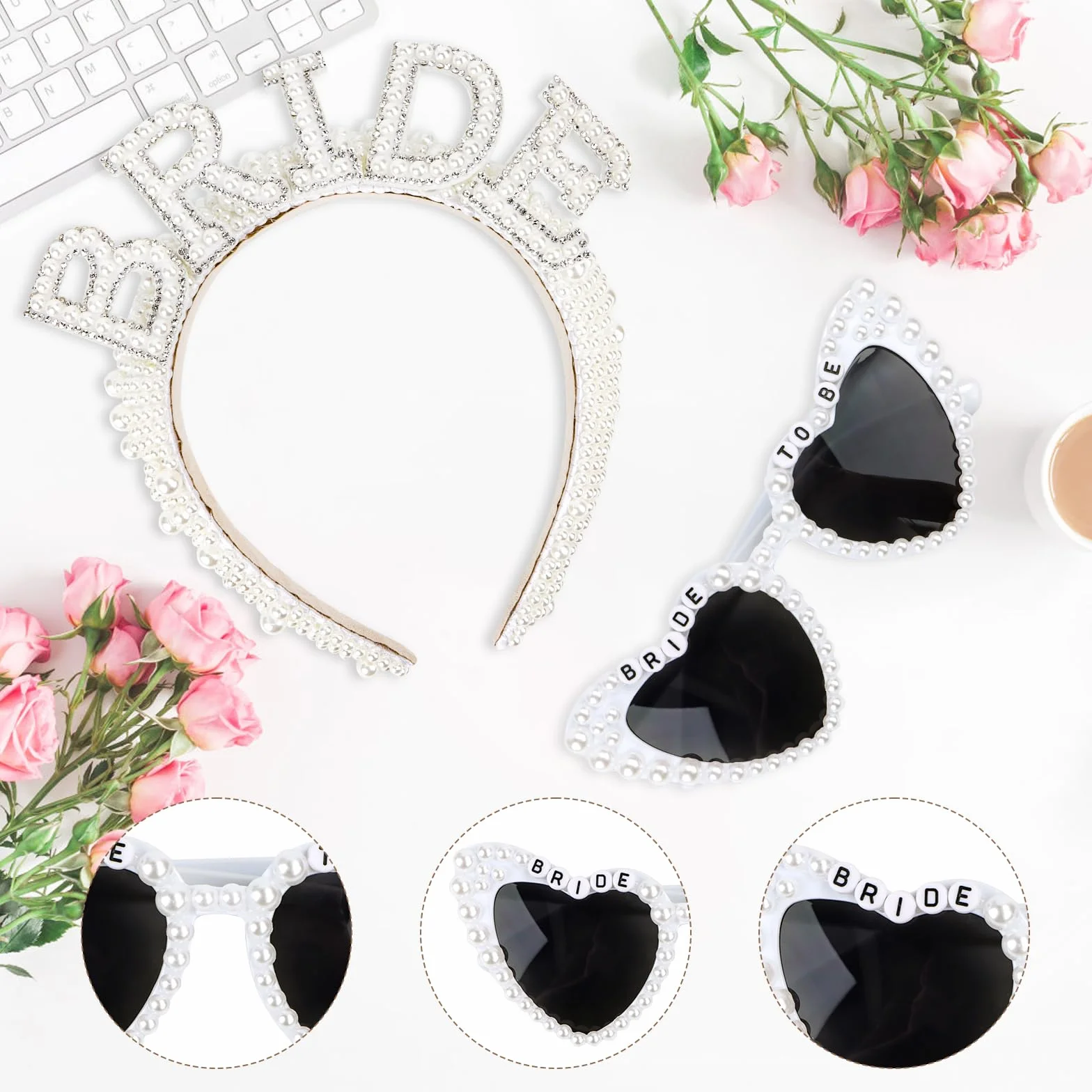 Bride To Be opaska na włosy z koralikami, z okularami przeciwsłonecznymi w kształcie serca, akcesoria ślubne