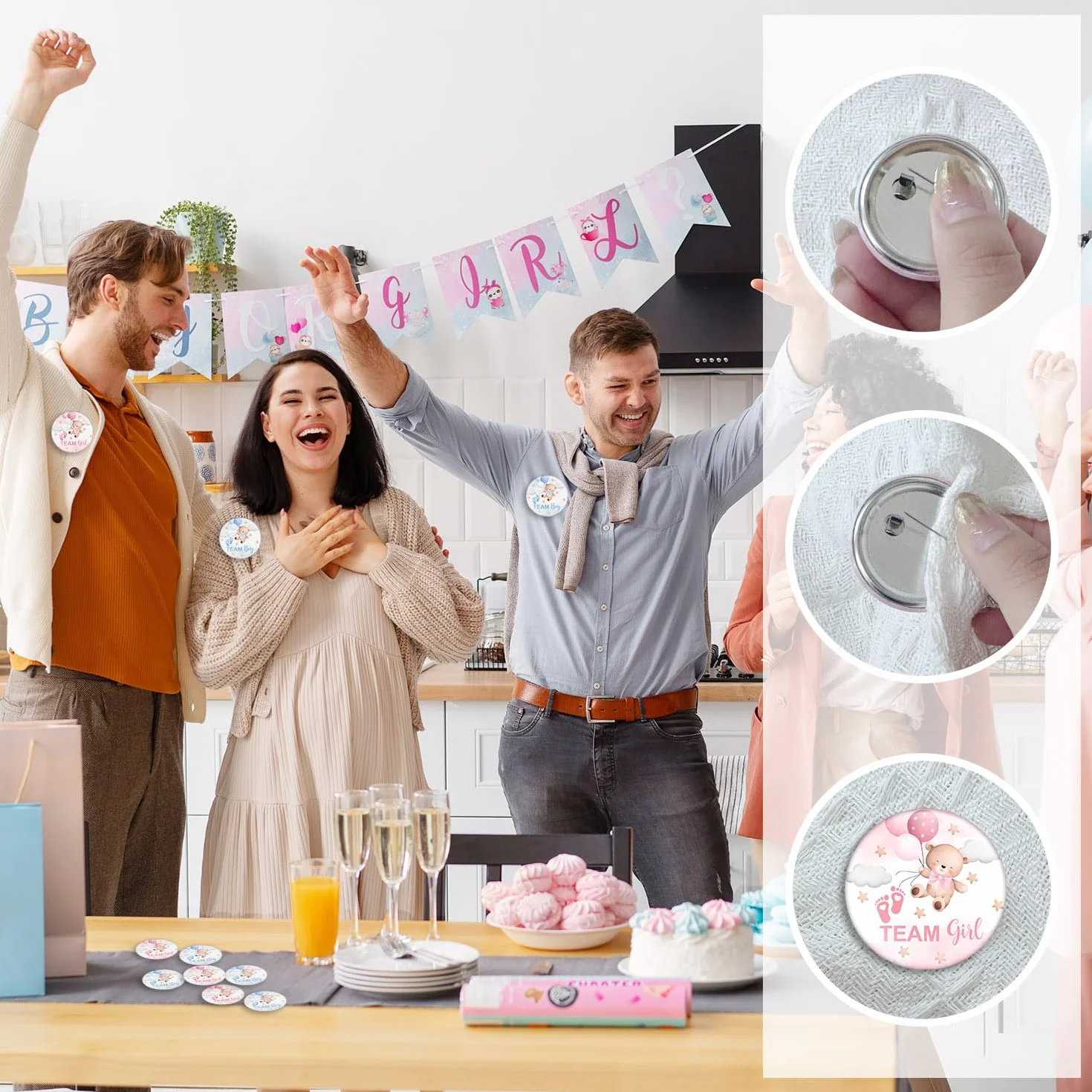 Przyciski ujawniające płeć na baby shower, przypinki drużynowe do ujawnienia płci, przypinki do gier dla gości, przypinki na imprezę dla dzieci, przypinki do gier imprezowych, 30 szt. 30 szt. 3,5 cala