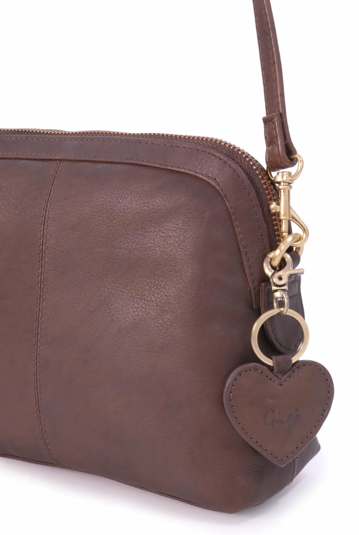 Gigi - Damska Mała Skórzana Torebka Crossbody - Torba na Ramię z Długim Regulowanym Paskiem - Brelok w Kształcie Serca - Othello 10190