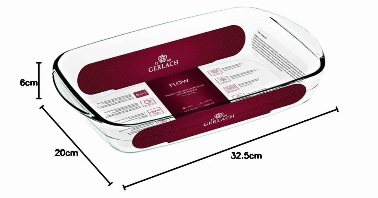 Gerlach 1760 Prostokątne Naczynie Żaroodporne Do Zapiekania Odporne Na Wysokie Temperatury 2000 ml Flow