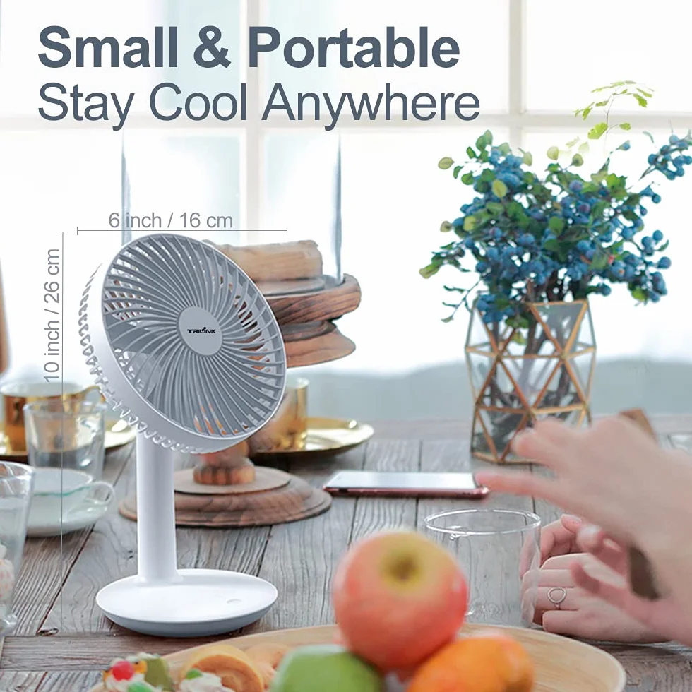 6-Inch Rechargeable Portable Desk Fan, Battery-Operated USB Table Fan with 4 Speed Levels, Mini Silent Fan for Home Office Camping